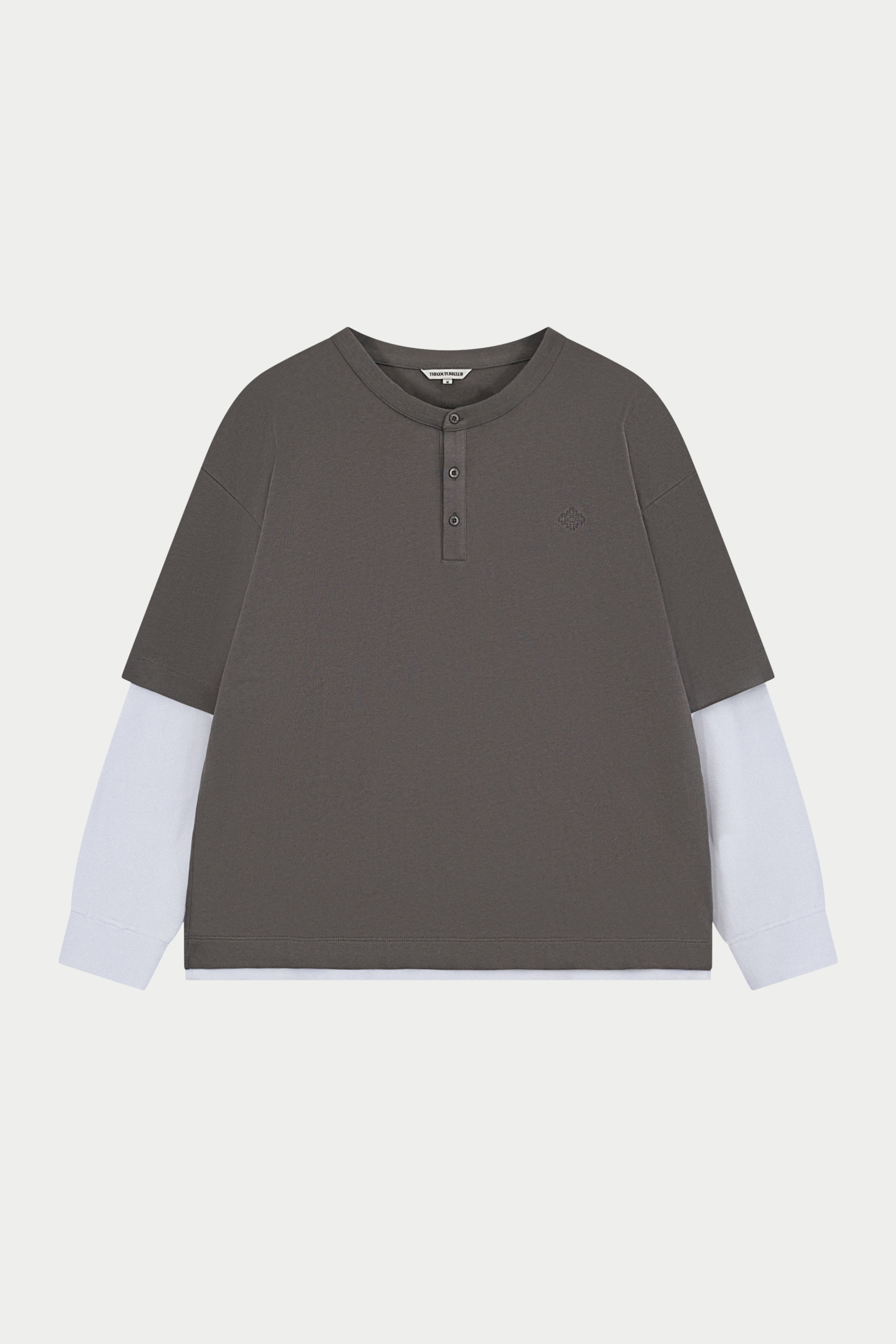 DOUBLE LAYER HENLEY LONG SLEEVE T-SHIRT - GREY | The Couture Club