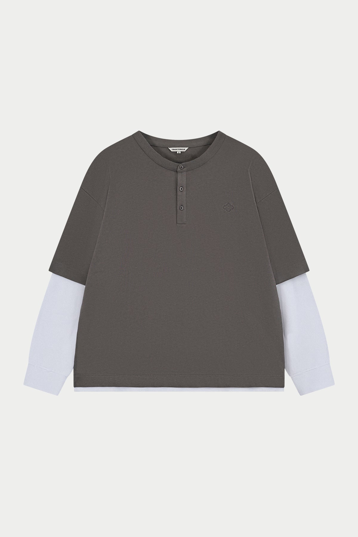 DOUBLE LAYER HENLEY LONG SLEEVE T-SHIRT - GREY