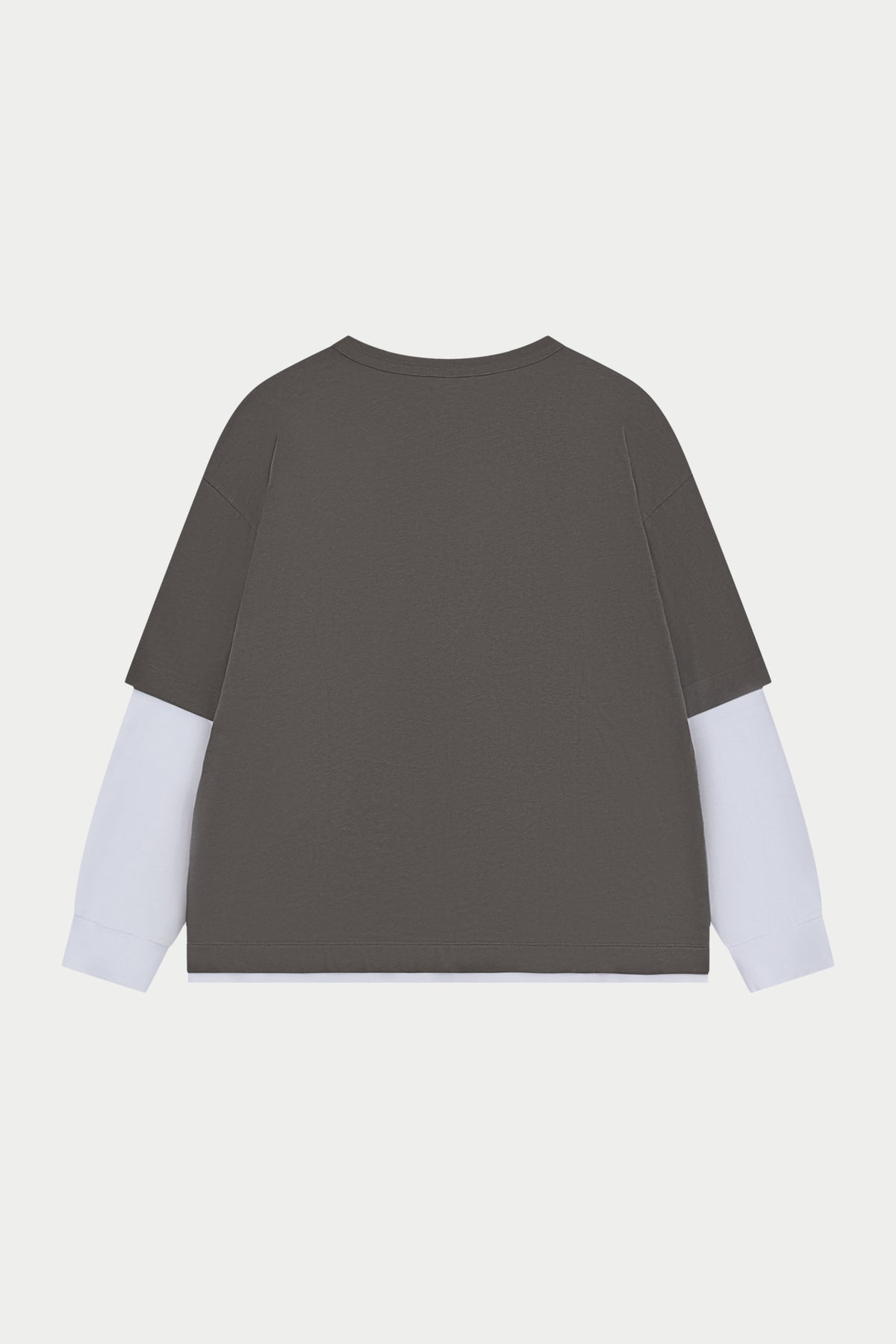 DOUBLE LAYER HENLEY LONG SLEEVE T-SHIRT - GREY