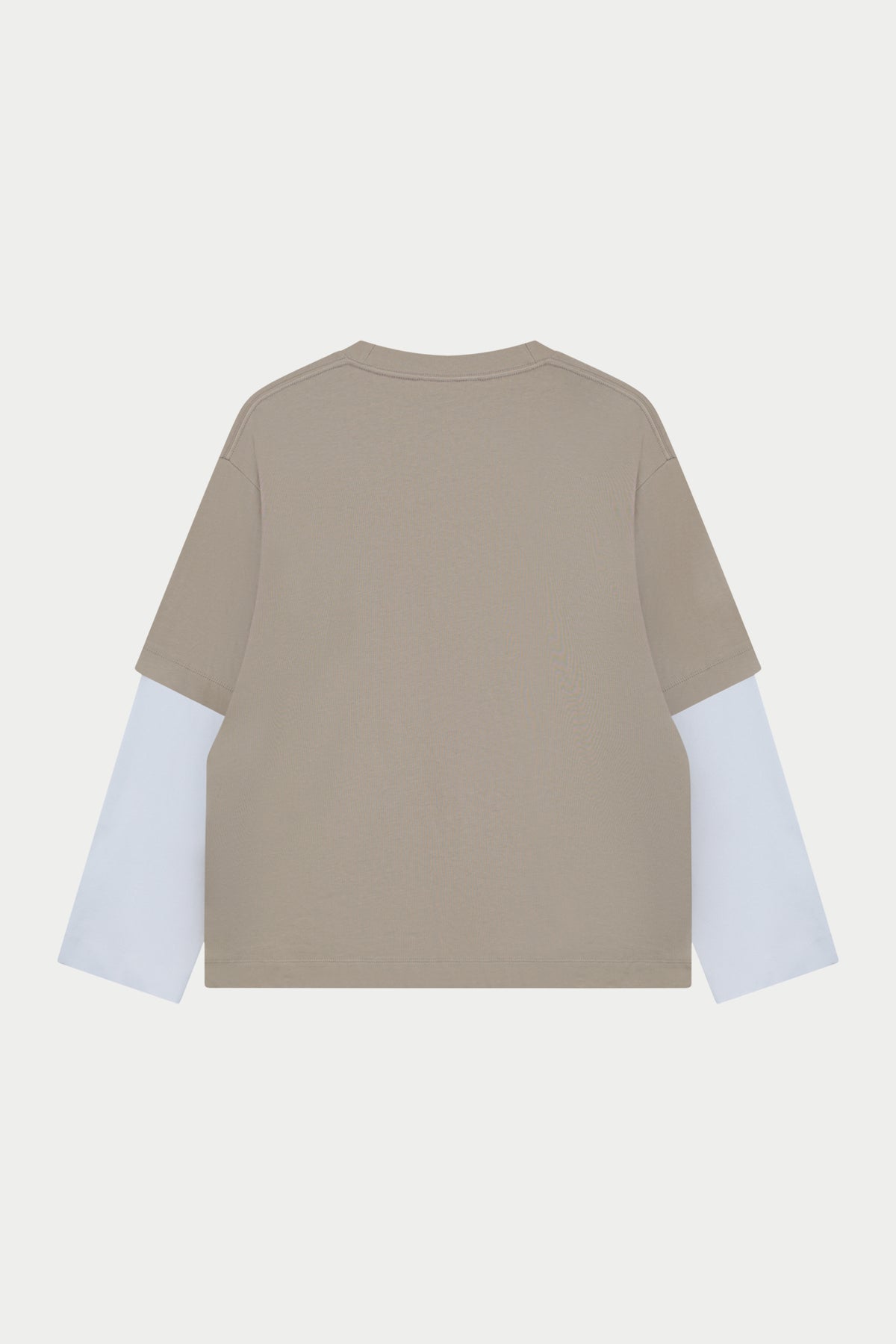 Double Layer Emblem Long Sleeve T-Shirt in Beige – back flat lay