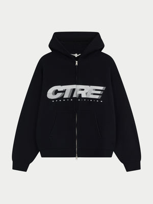 RETRO SPORT CTRE GRAPHIC ZIP THROUGH HOODIE - BLACK