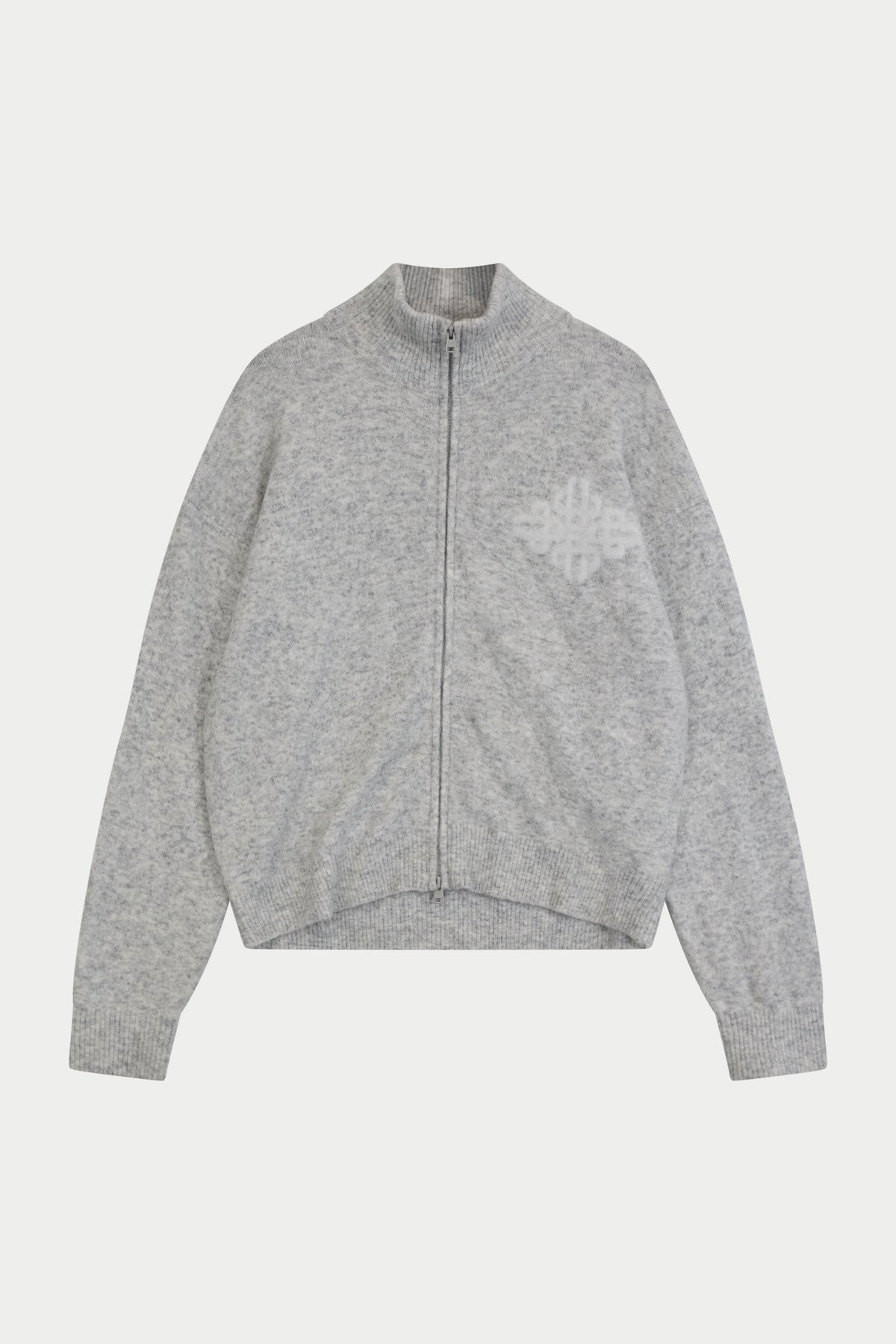 EMBLEM FLUFFY KNIT FUNNEL NECK - GREY MARL