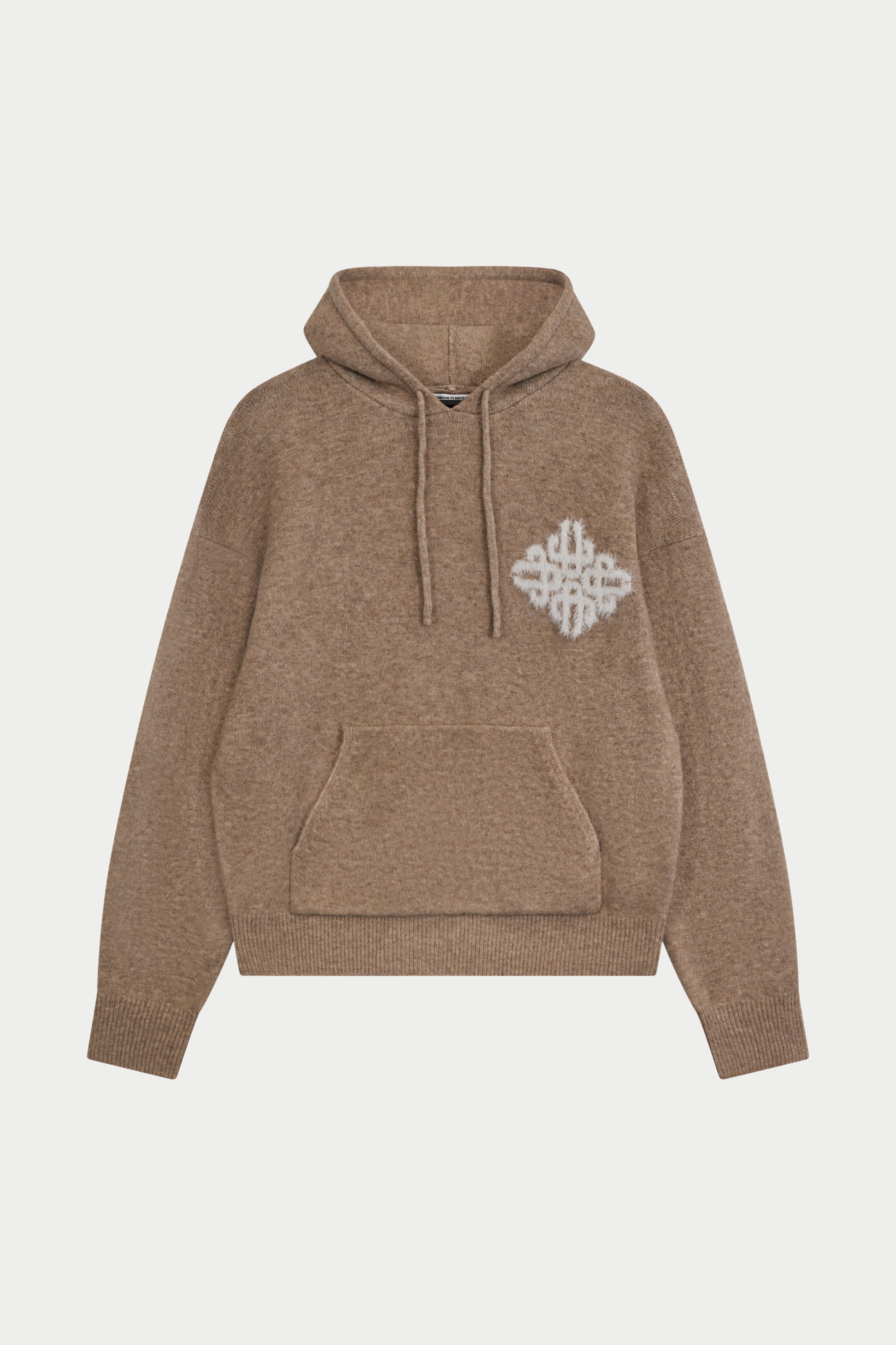 EMBLEM FLUFFY KNIT HOODIE - BEIGE