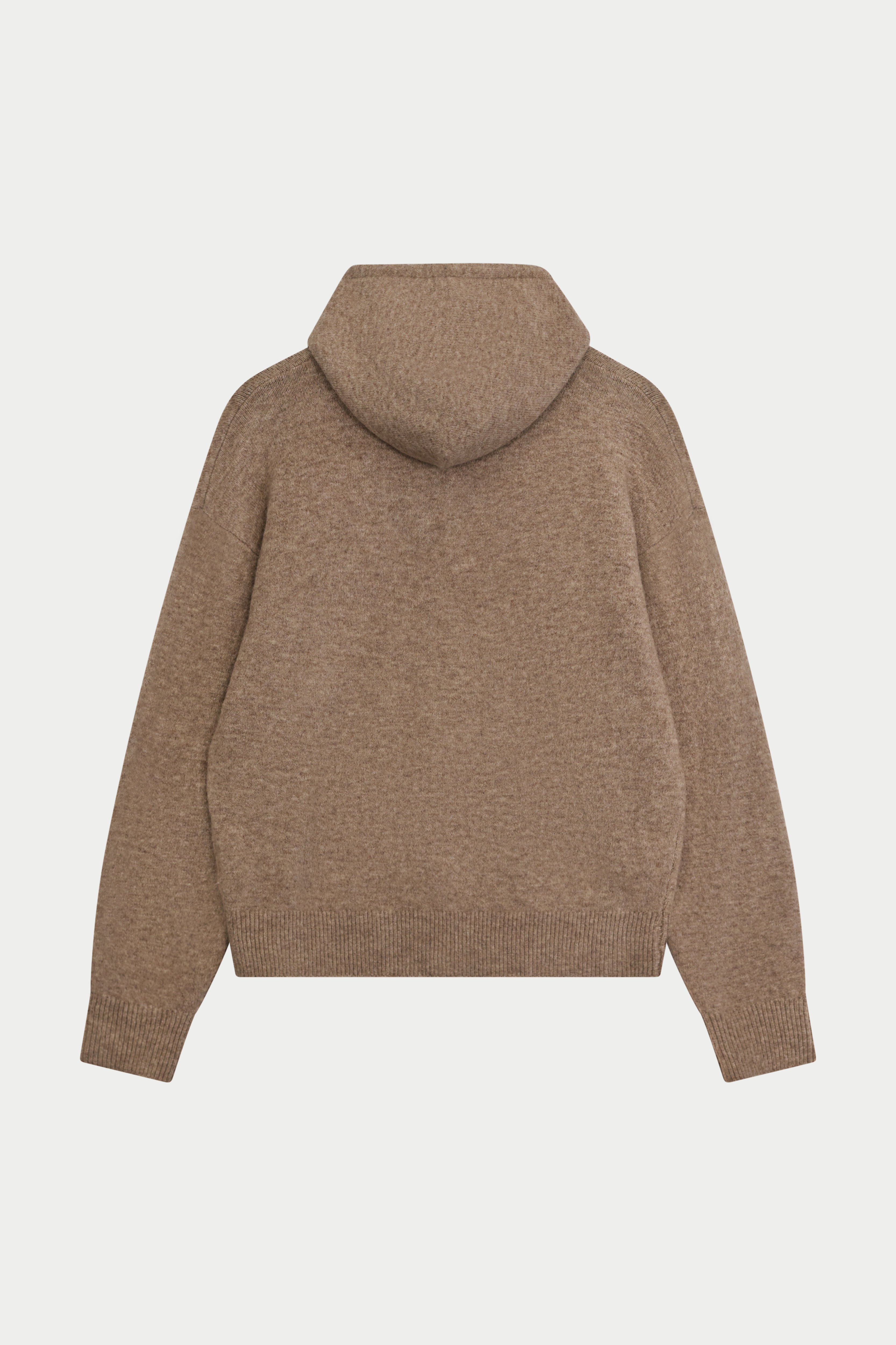 EMBLEM FLUFFY KNIT HOODIE - BEIGE