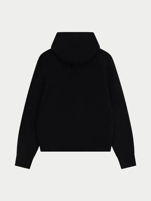 EMBLEM FLUFFY KNIT HOODIE - BLACK