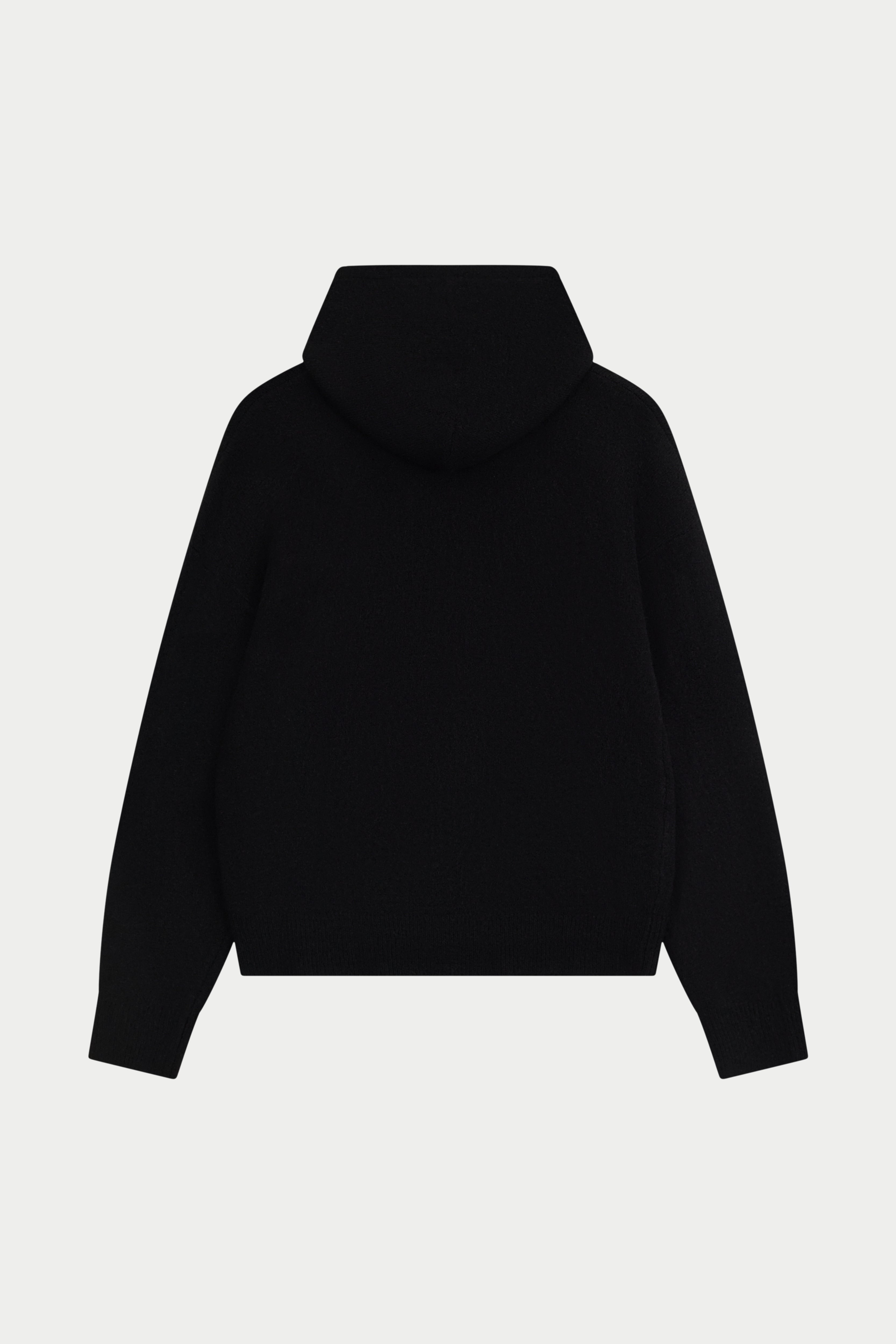 EMBLEM FLUFFY KNIT HOODIE - BLACK