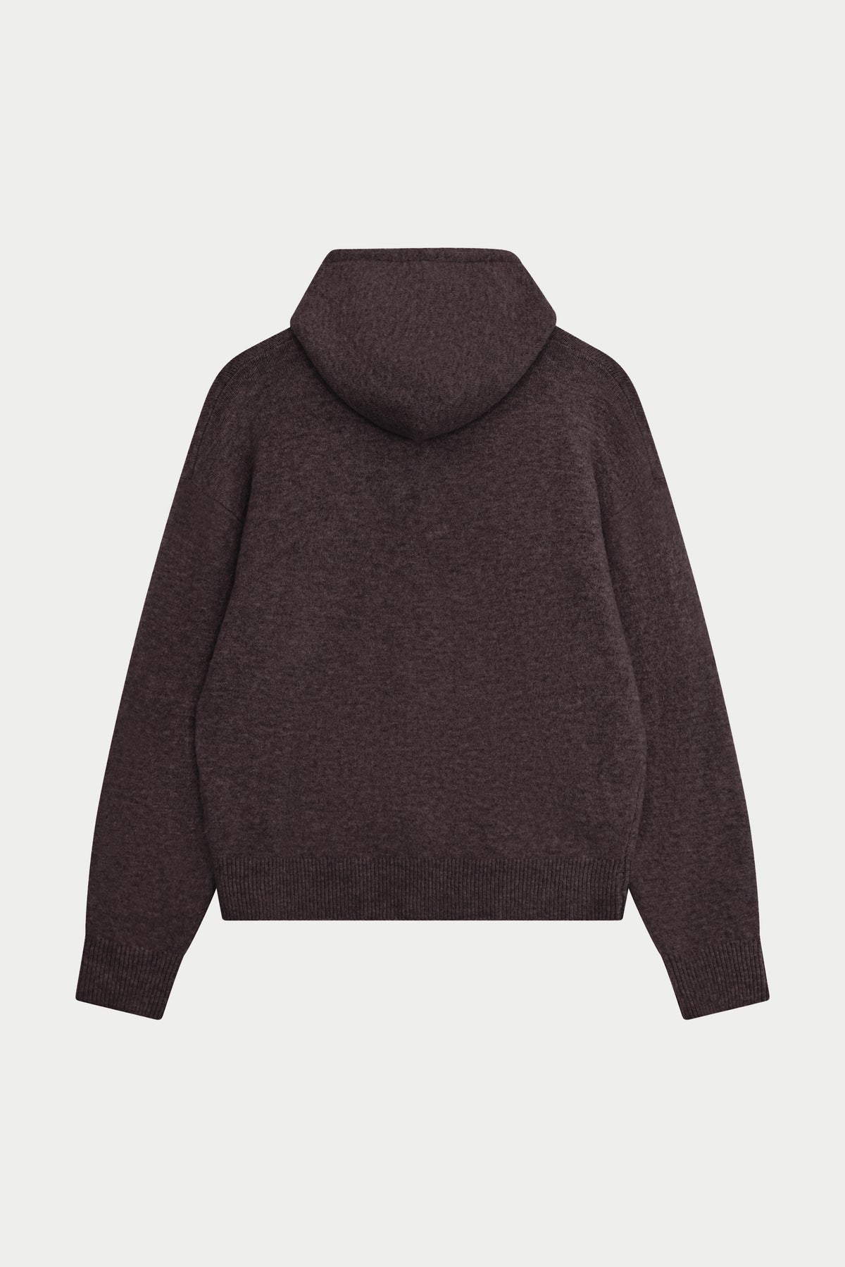 EMBLEM FLUFFY KNIT HOODIE - BROWN