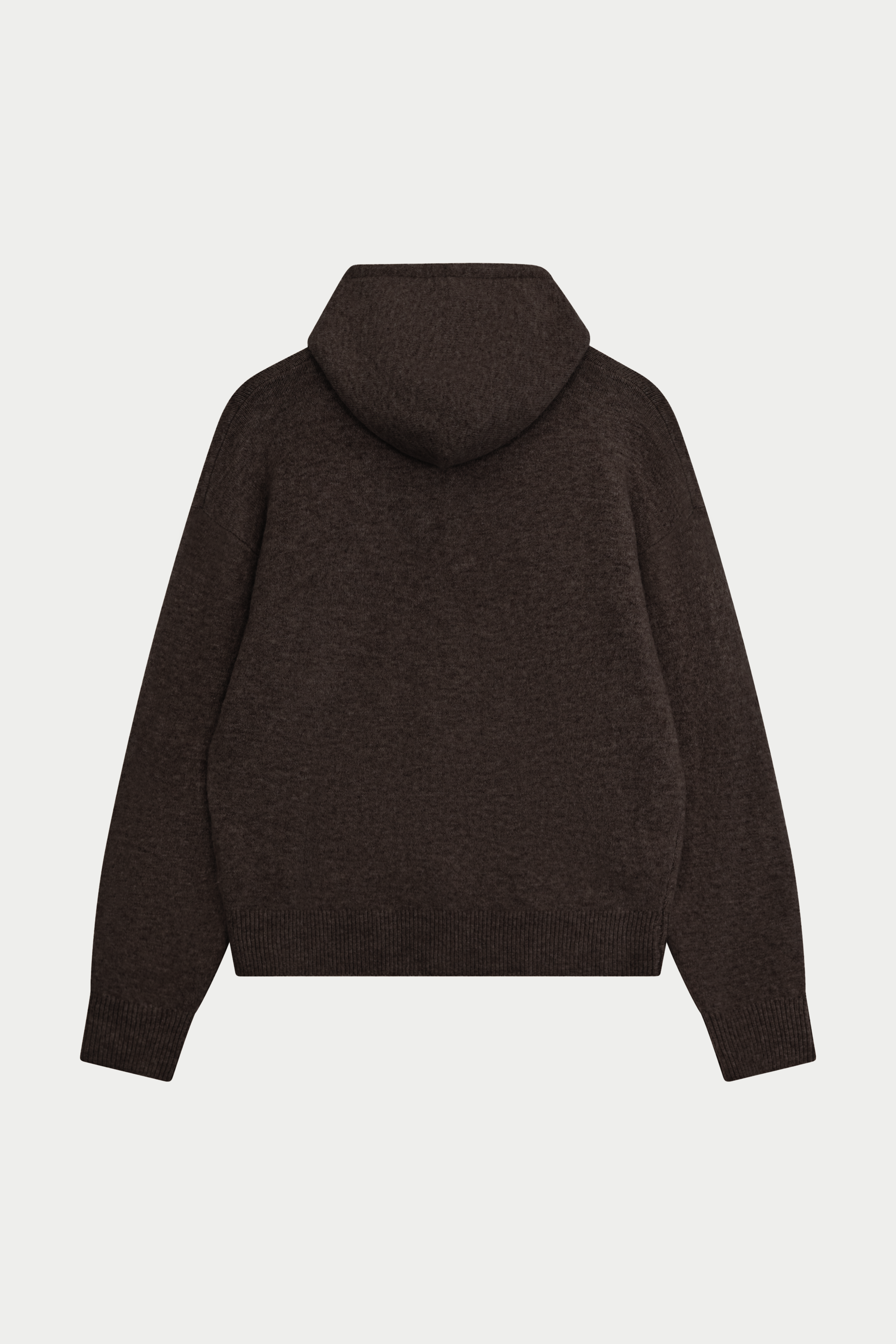 EMBLEM FLUFFY KNIT HOODIE - BROWN