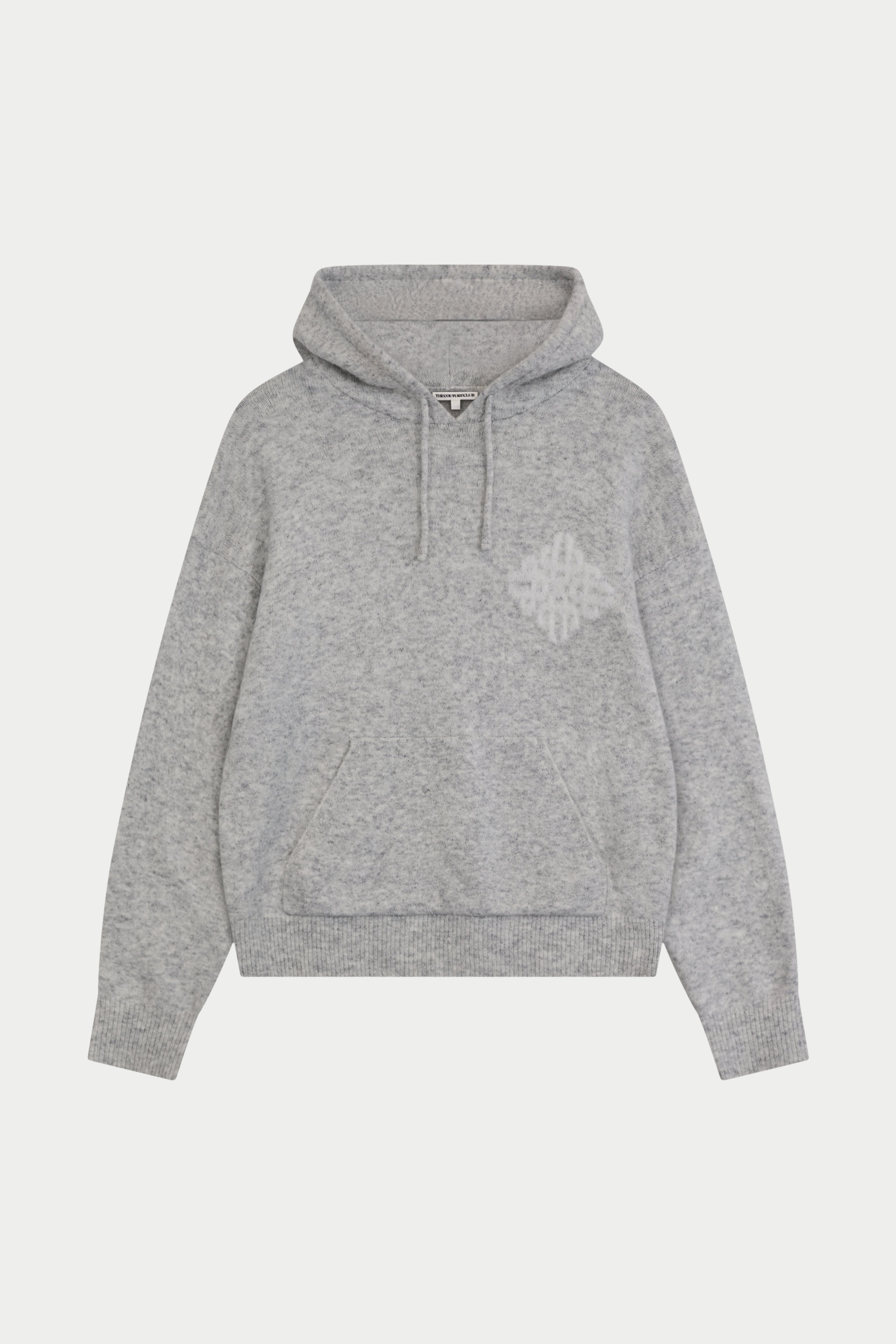 EMBLEM FLUFFY KNIT HOODIE - GREY MARL