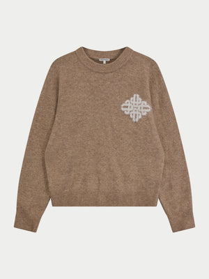 EMBLEM FLUFFY KNIT CREW - BEIGE
