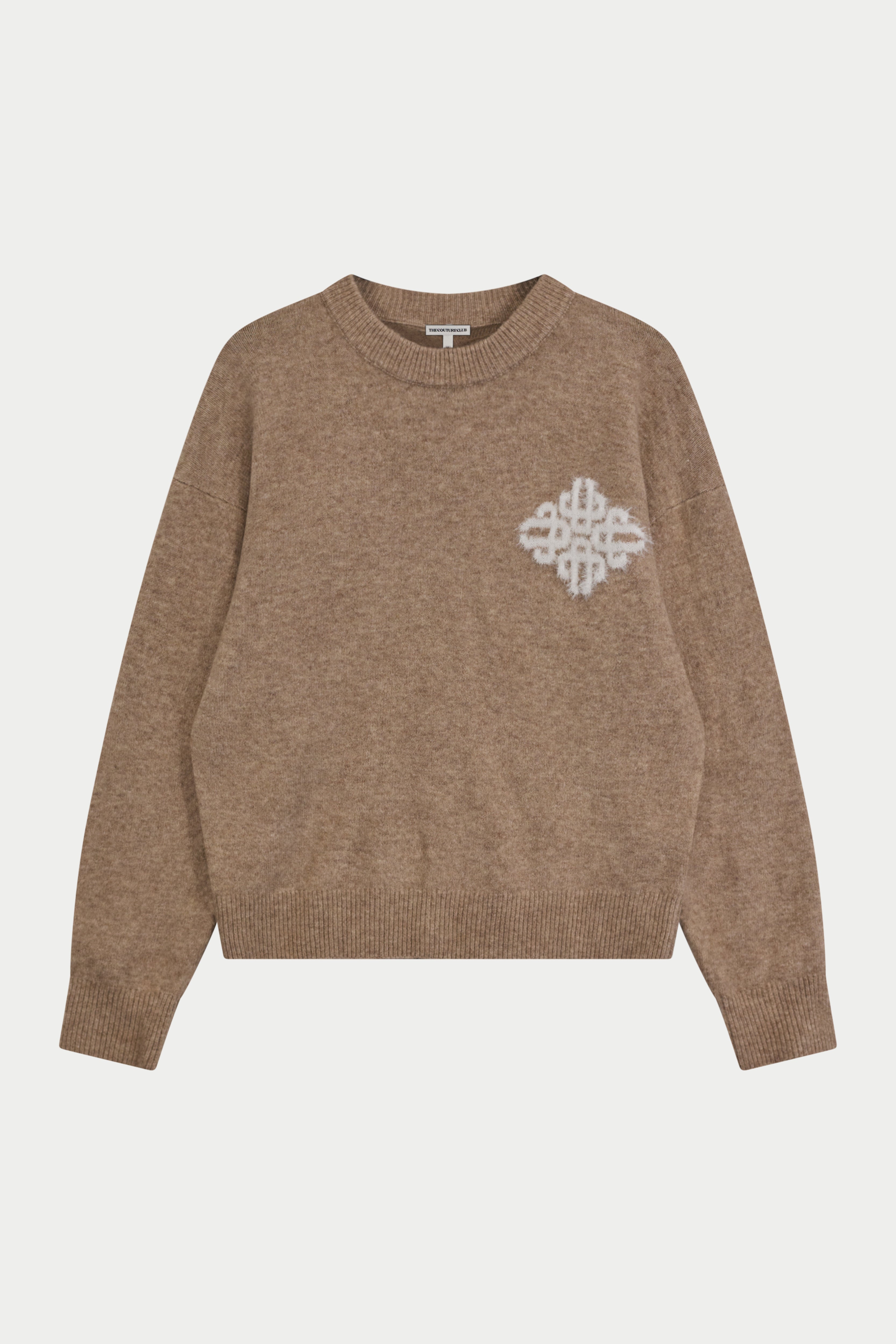 EMBLEM FLUFFY KNIT CREW - BEIGE