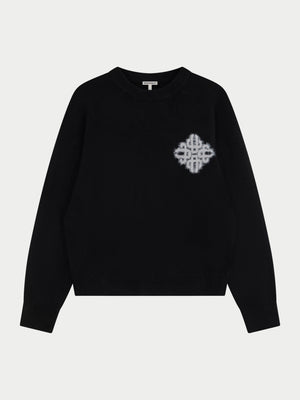 EMBLEM FLUFFY KNIT CREW - BLACK