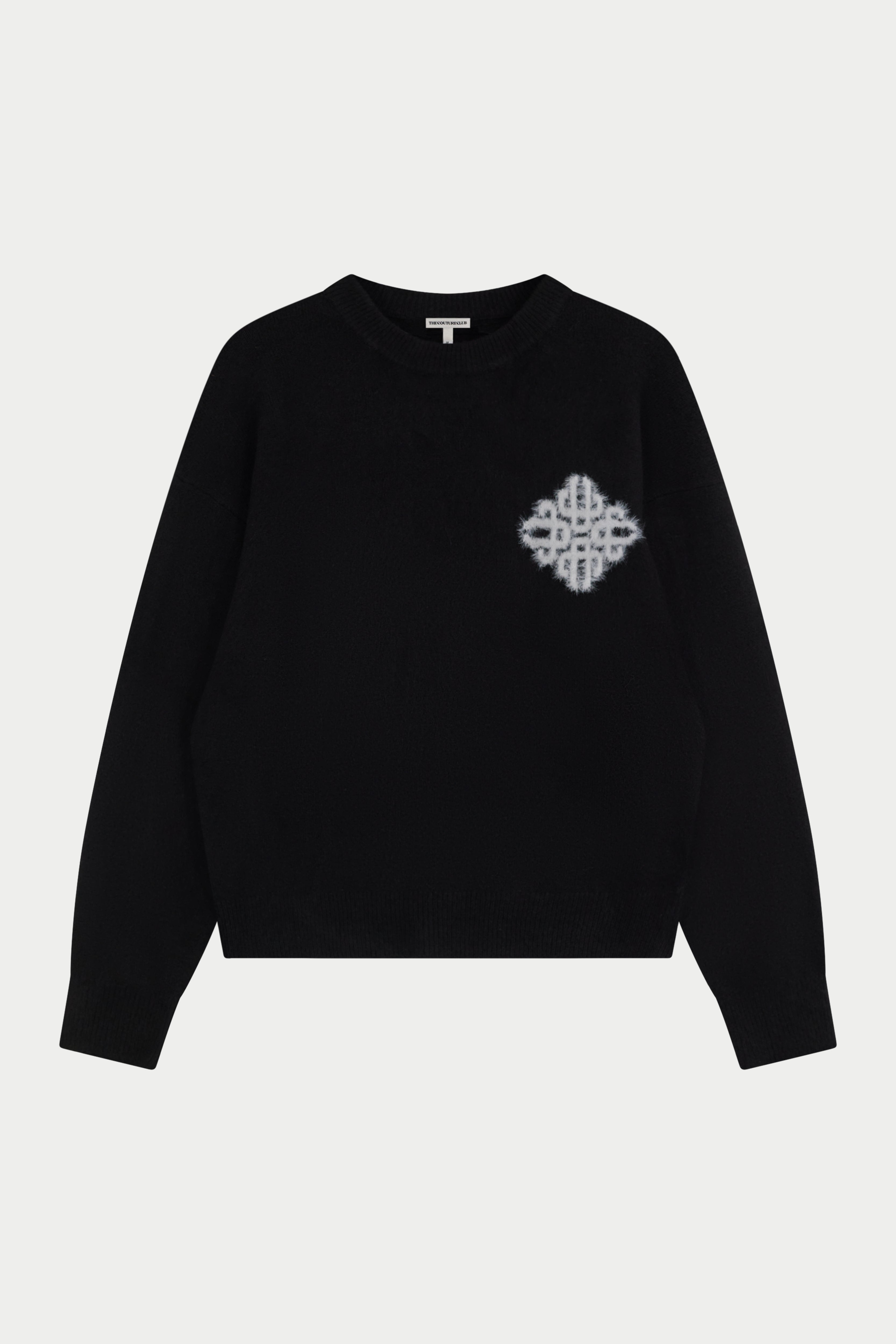EMBLEM FLUFFY KNIT CREW - BLACK