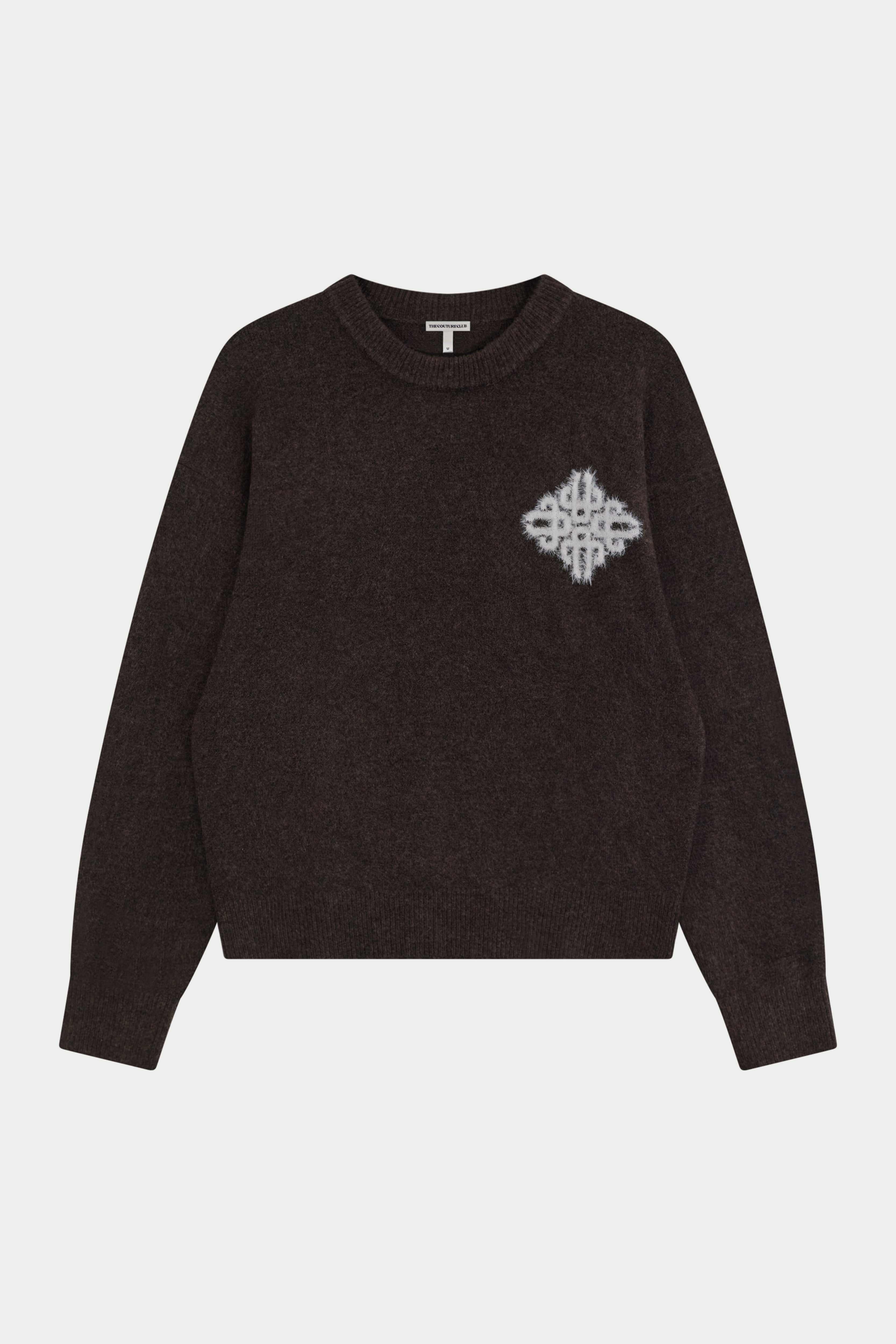 EMBLEM FLUFFY KNIT CREW - BROWN