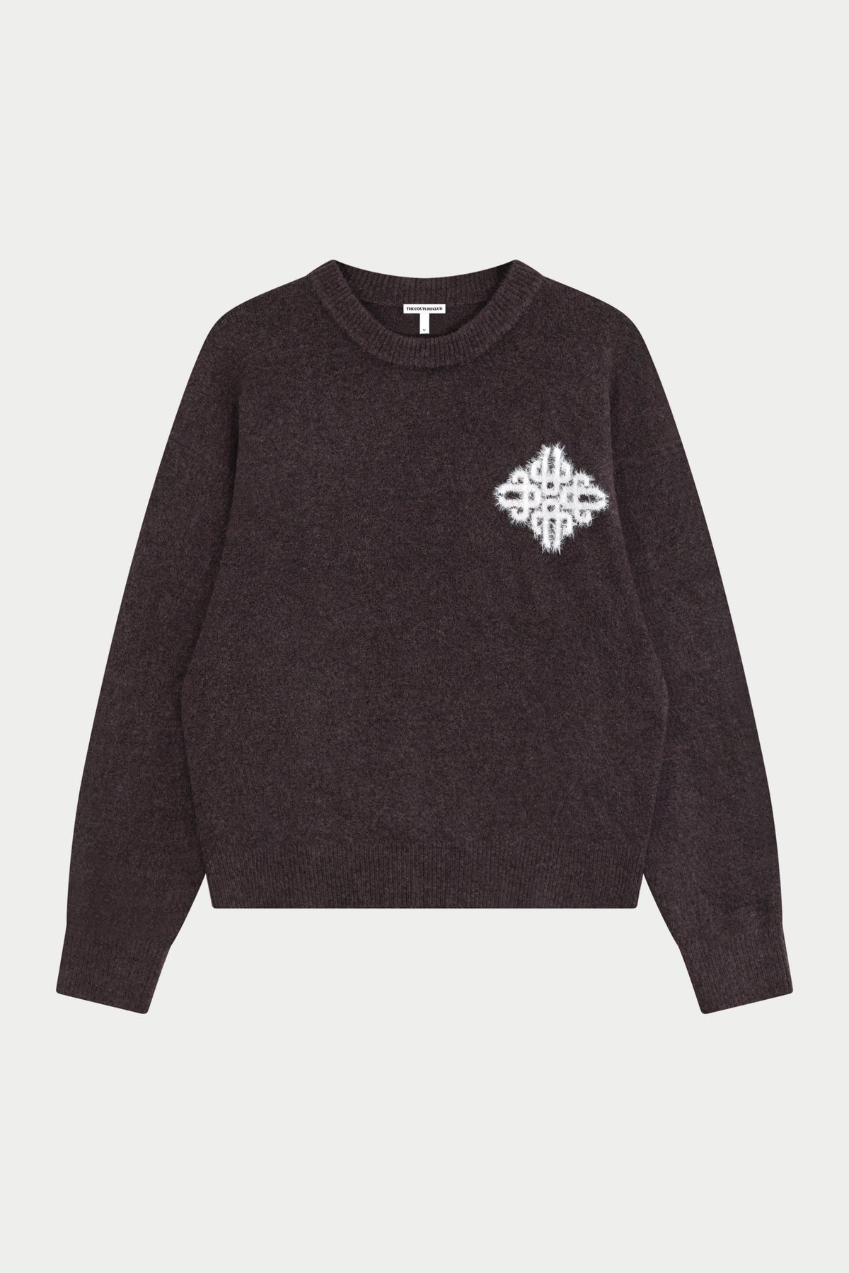 EMBLEM FLUFFY KNIT CREW - BROWN