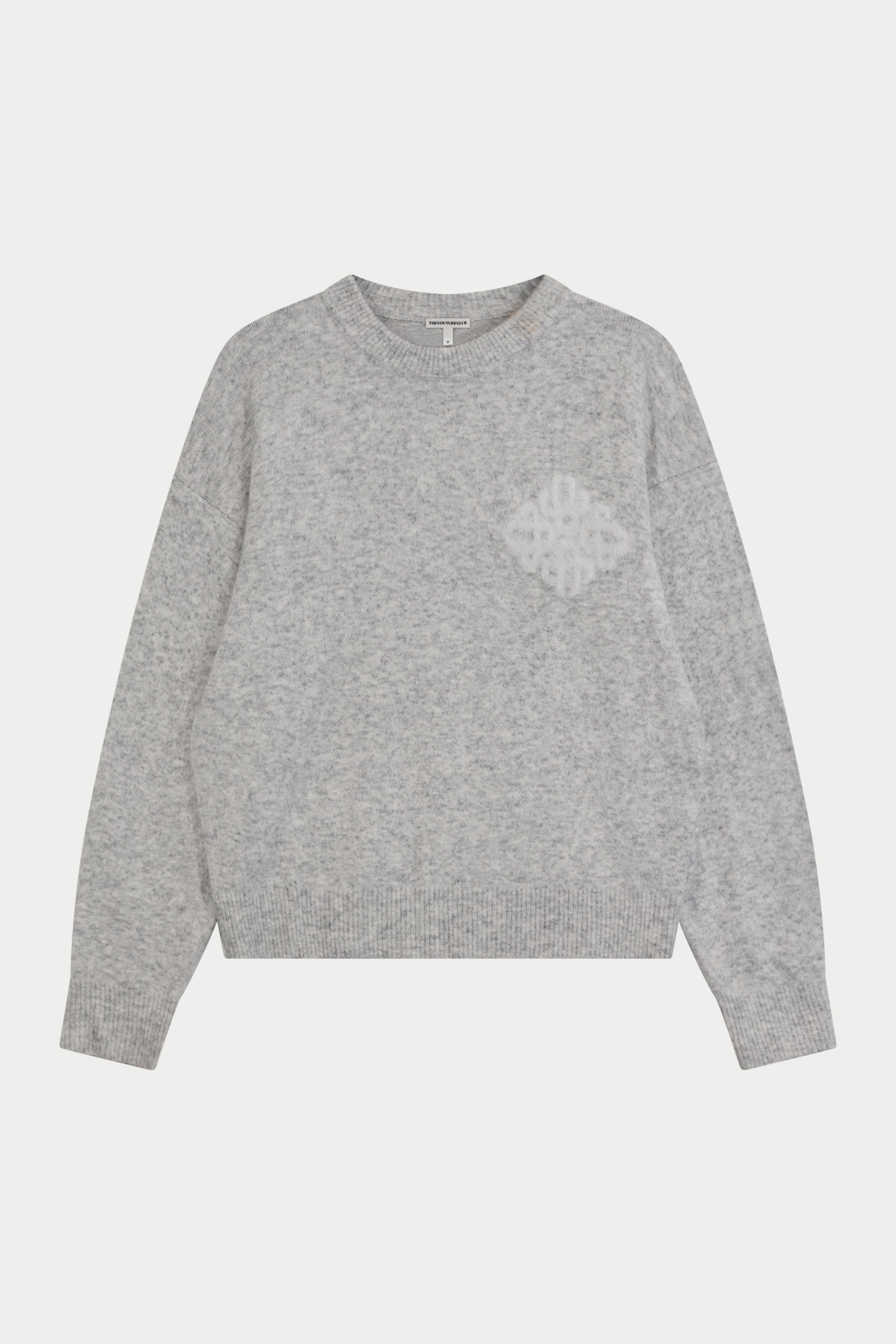 EMBLEM FLUFFY KNIT CREW - GREY MARL