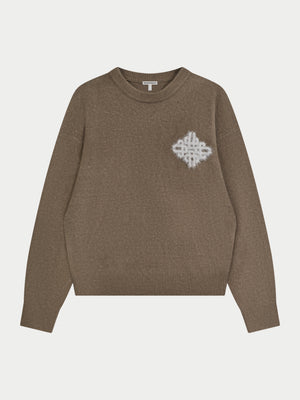 EMBLEM FLUFFY KNIT CREW - MUSHROOM