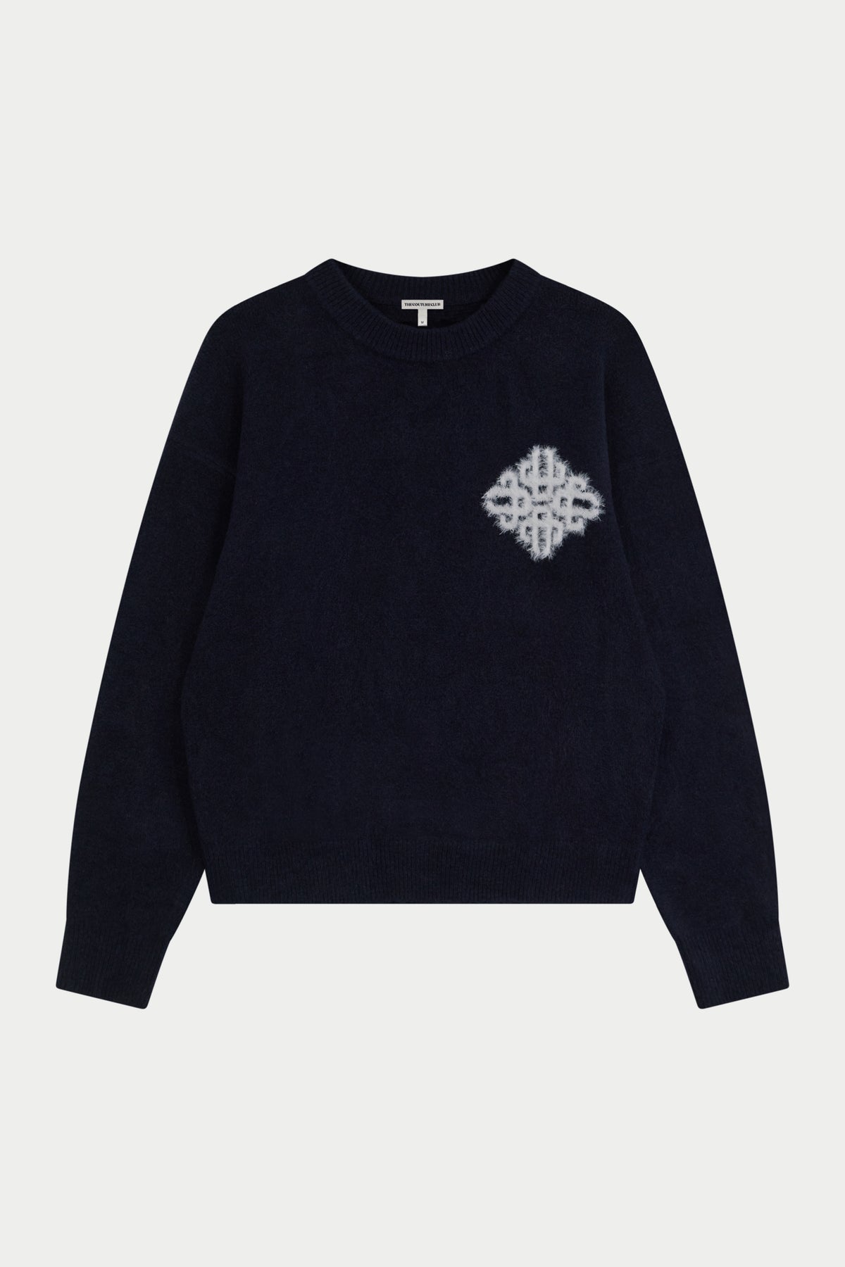 EMBLEM FLUFFY KNIT CREW - NAVY