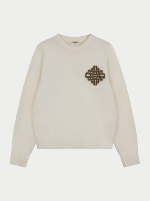EMBLEM FLUFFY KNIT CREW - OFF WHITE