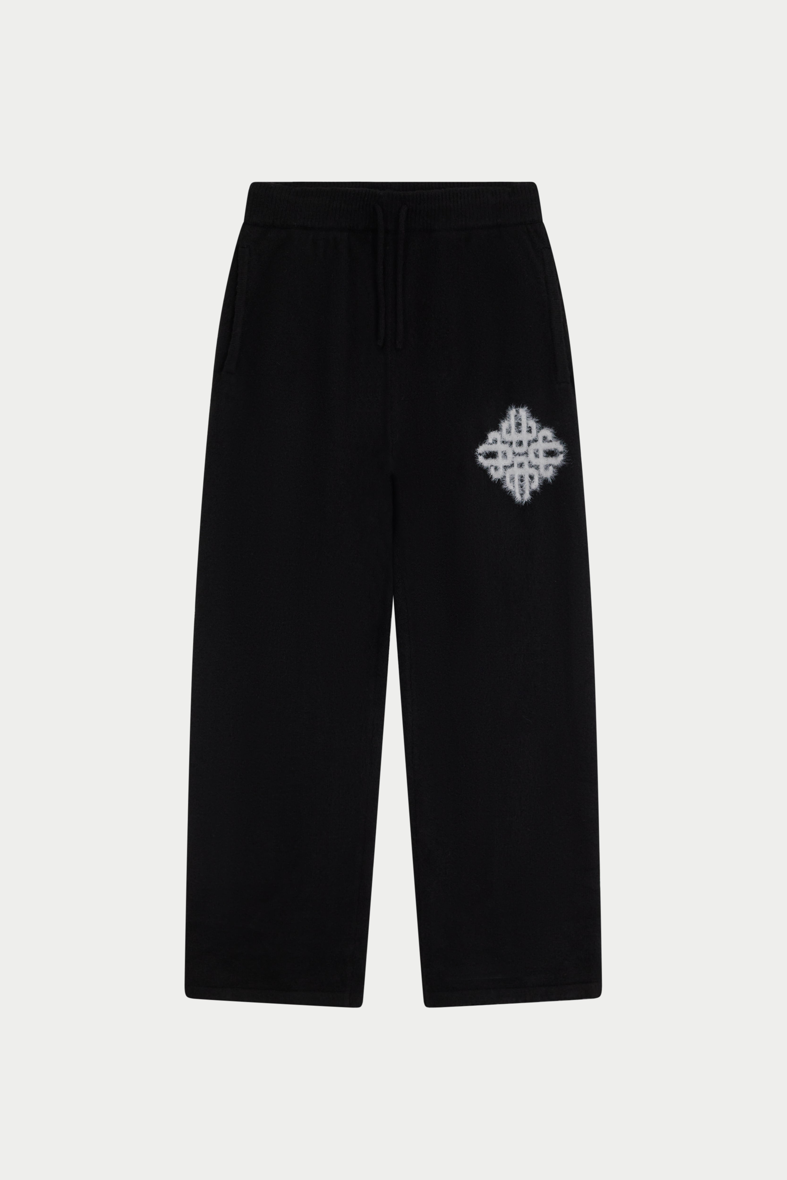 EMBLEM FLUFFY KNIT JOGGERS - BLACK