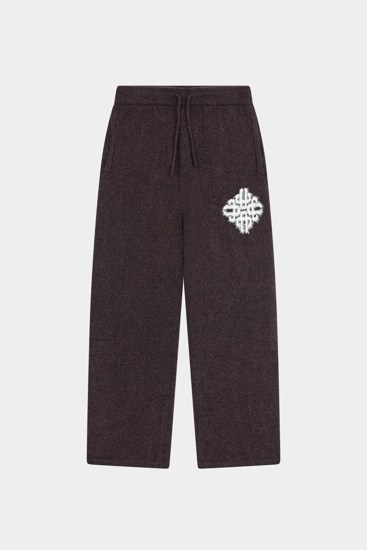 EMBLEM FLUFFY KNIT JOGGERS - BROWN