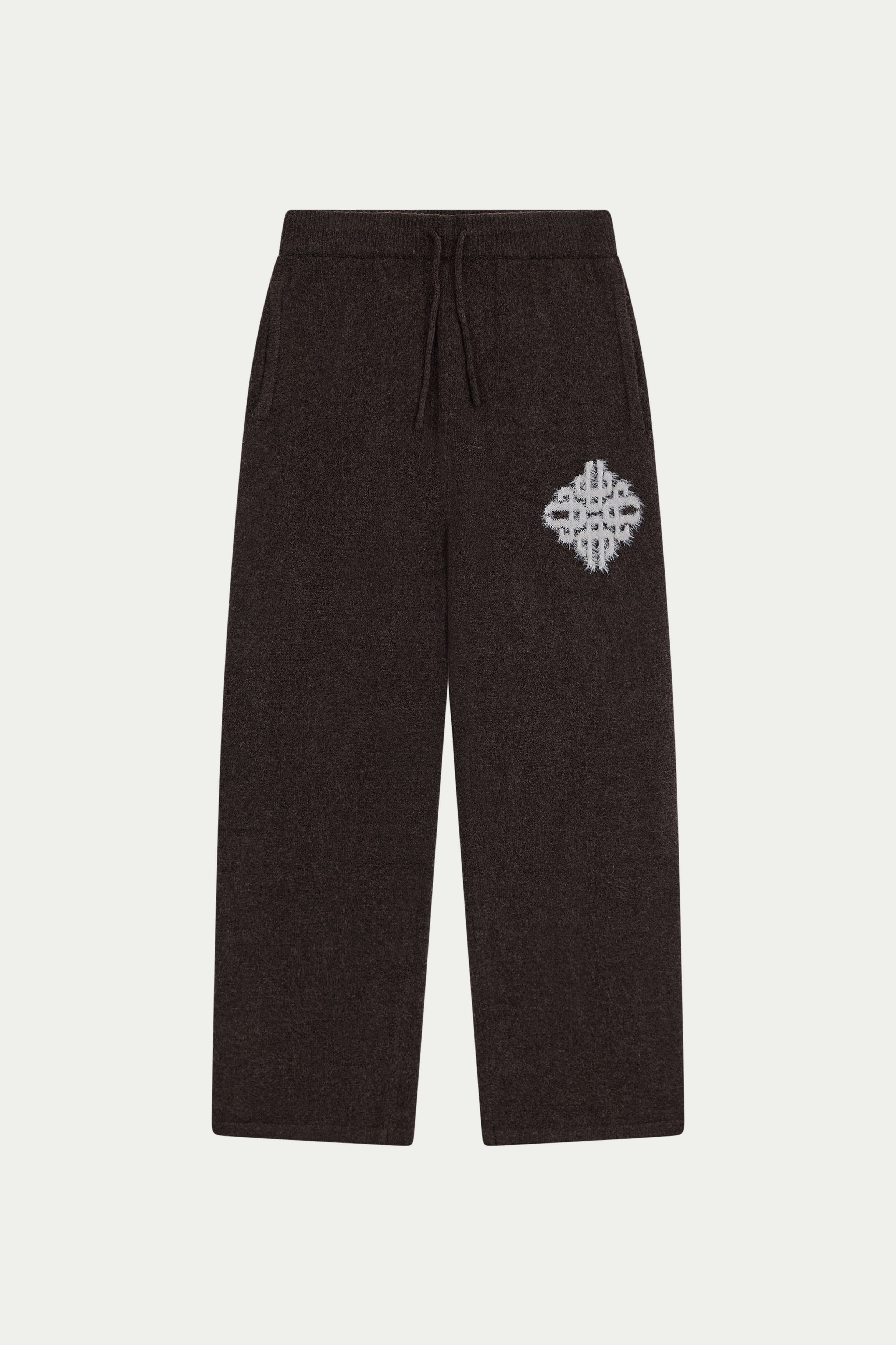 EMBLEM FLUFFY KNIT JOGGERS - BROWN