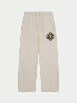 EMBLEM FLUFFY KNIT JOGGERS - OFF WHITE