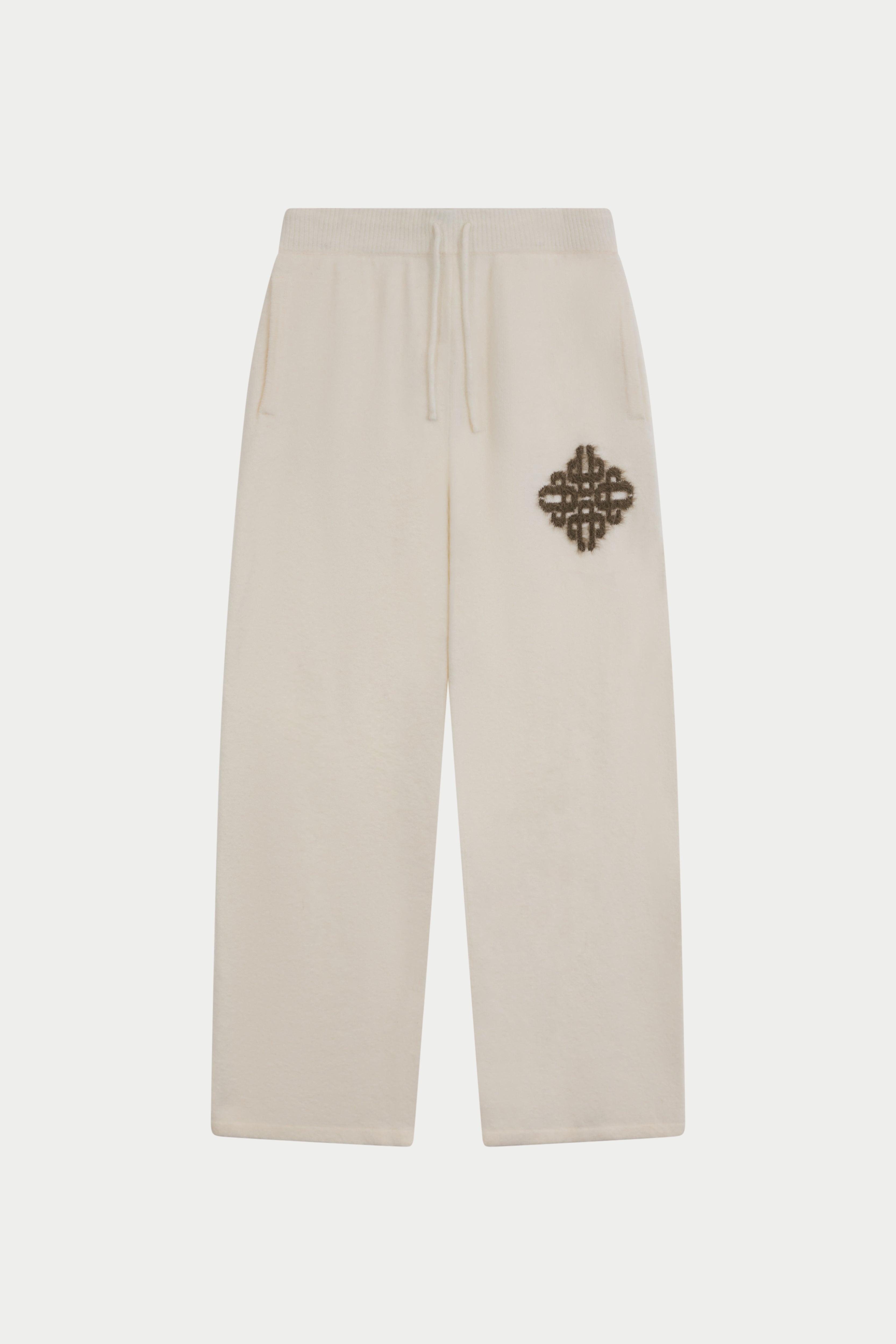 EMBLEM FLUFFY KNIT JOGGERS - OFF WHITE
