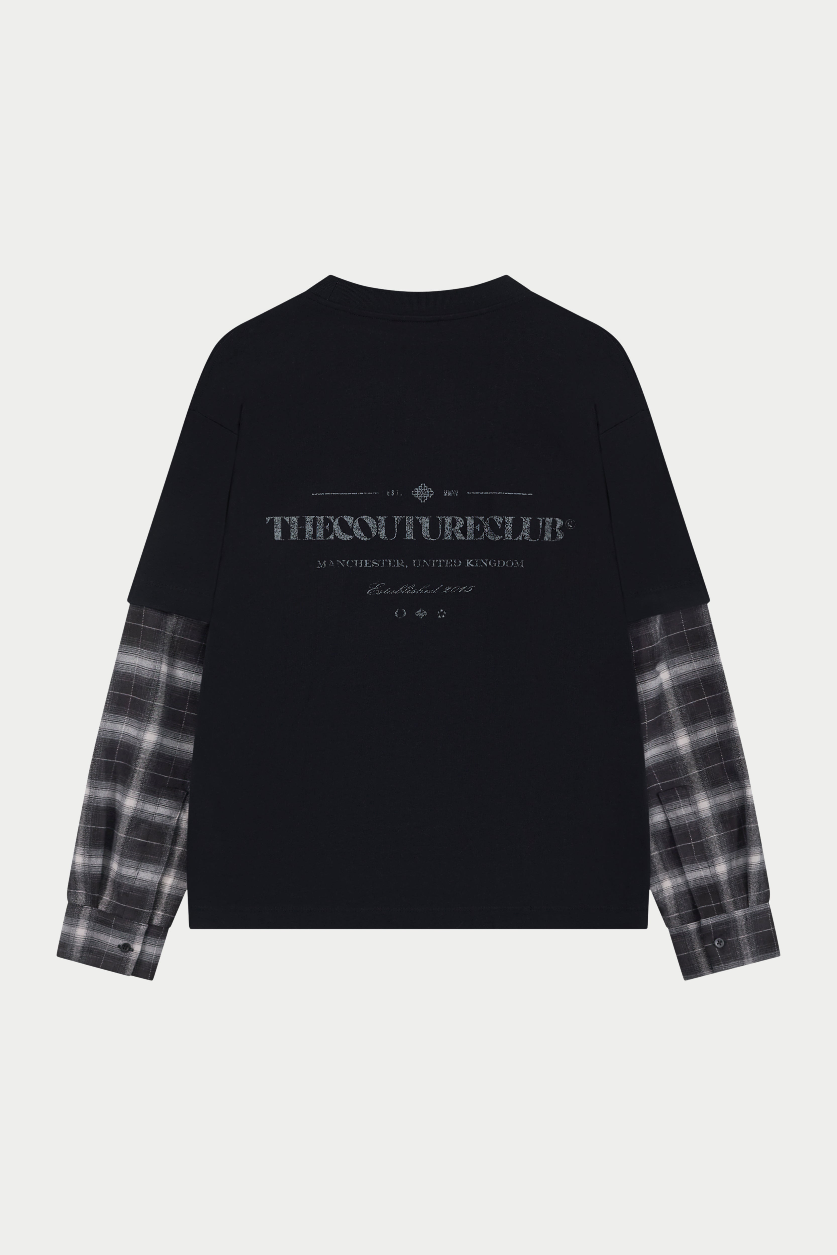 DOUBLE LAYER CHECKED LONG SLEEVE T-SHIRT - BLACK