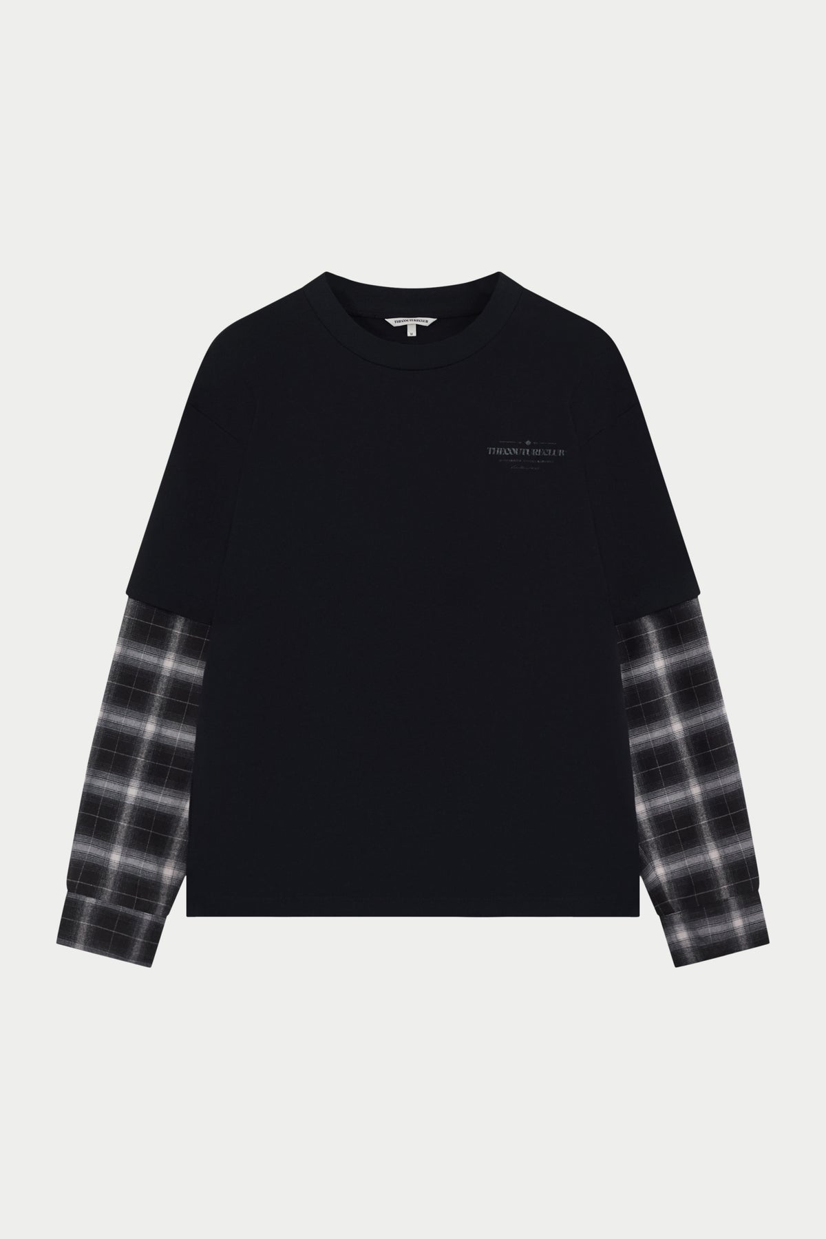 DOUBLE LAYER CHECKED LONG SLEEVE T-SHIRT - BLACK