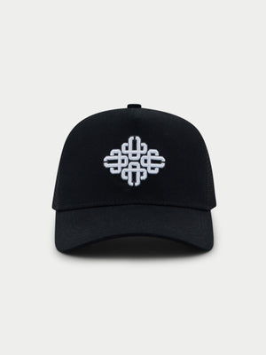 EMBLEM EMBROIDERED MESH BACK CAP - BLACK