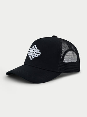 EMBLEM EMBROIDERED MESH BACK CAP - BLACK