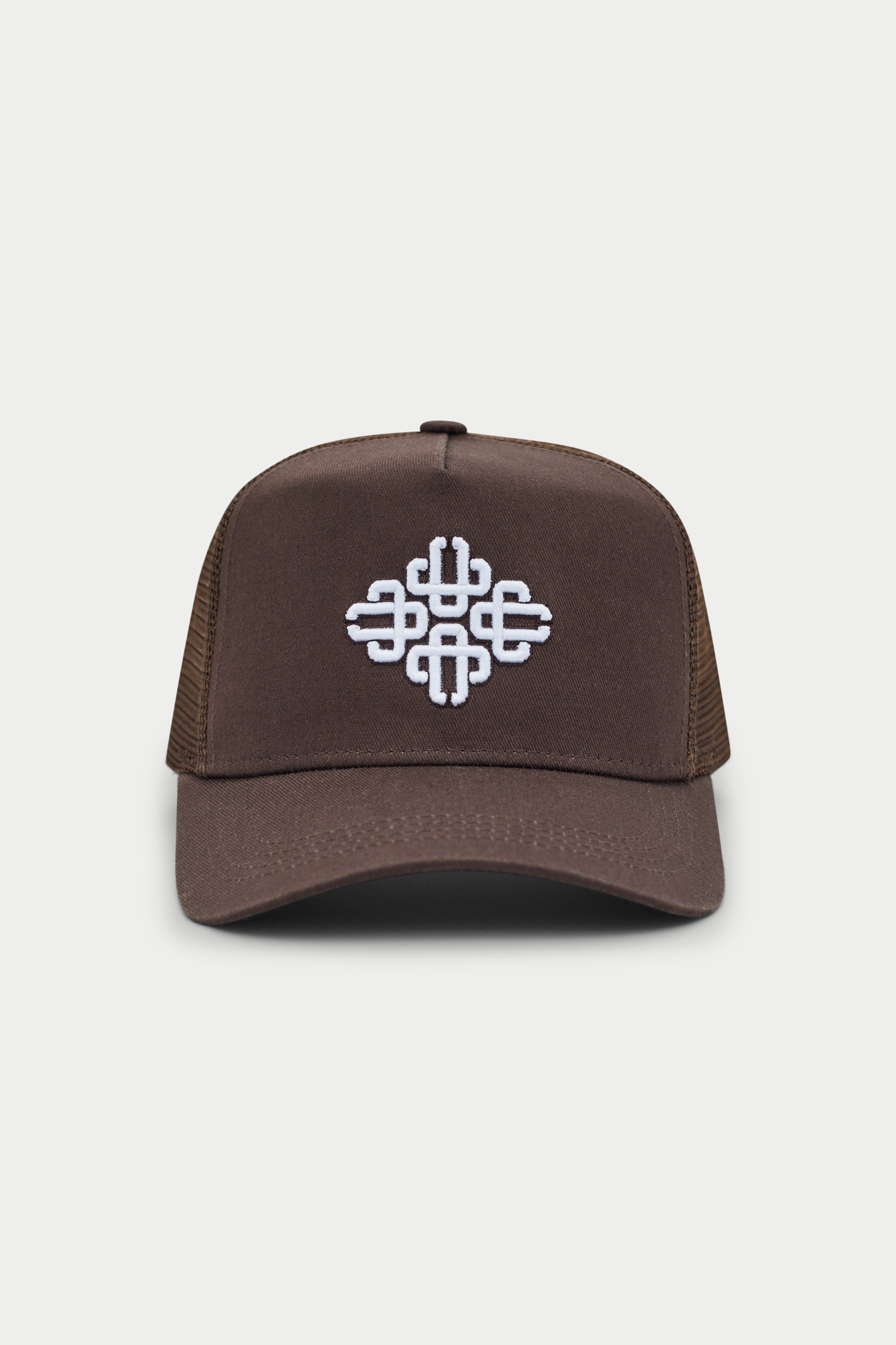 EMBLEM EMBROIDERED MESH BACK CAP - BROWN