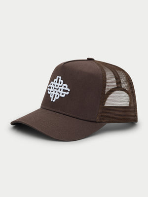 EMBLEM EMBROIDERED MESH BACK CAP - BROWN