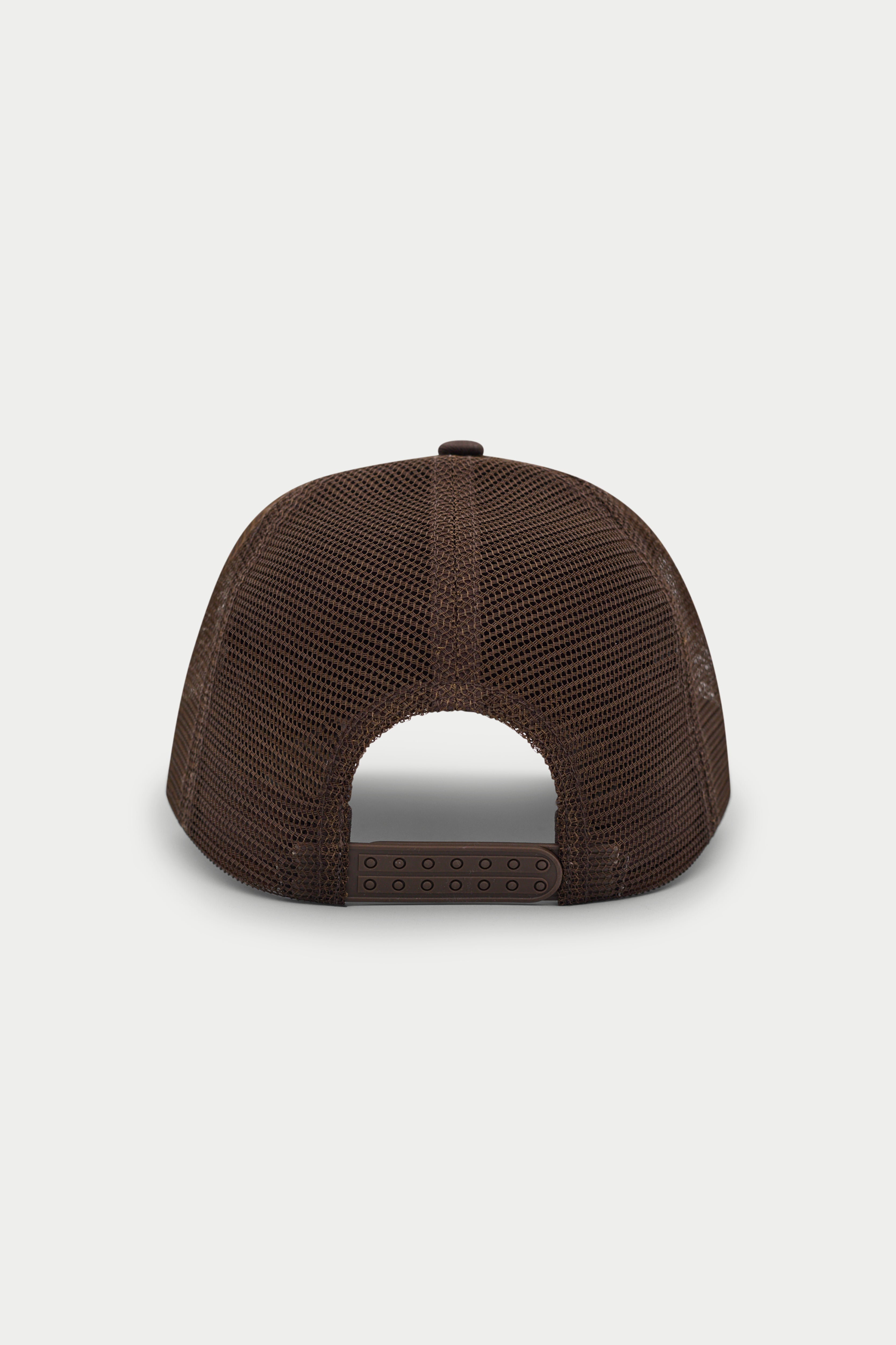 EMBLEM EMBROIDERED MESH BACK CAP - BROWN