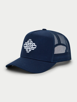 EMBLEM EMBROIDERED MESH BACK CAP - NAVY