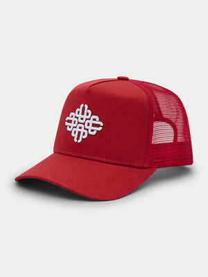 EMBLEM EMBROIDERED MESH BACK CAP - RED