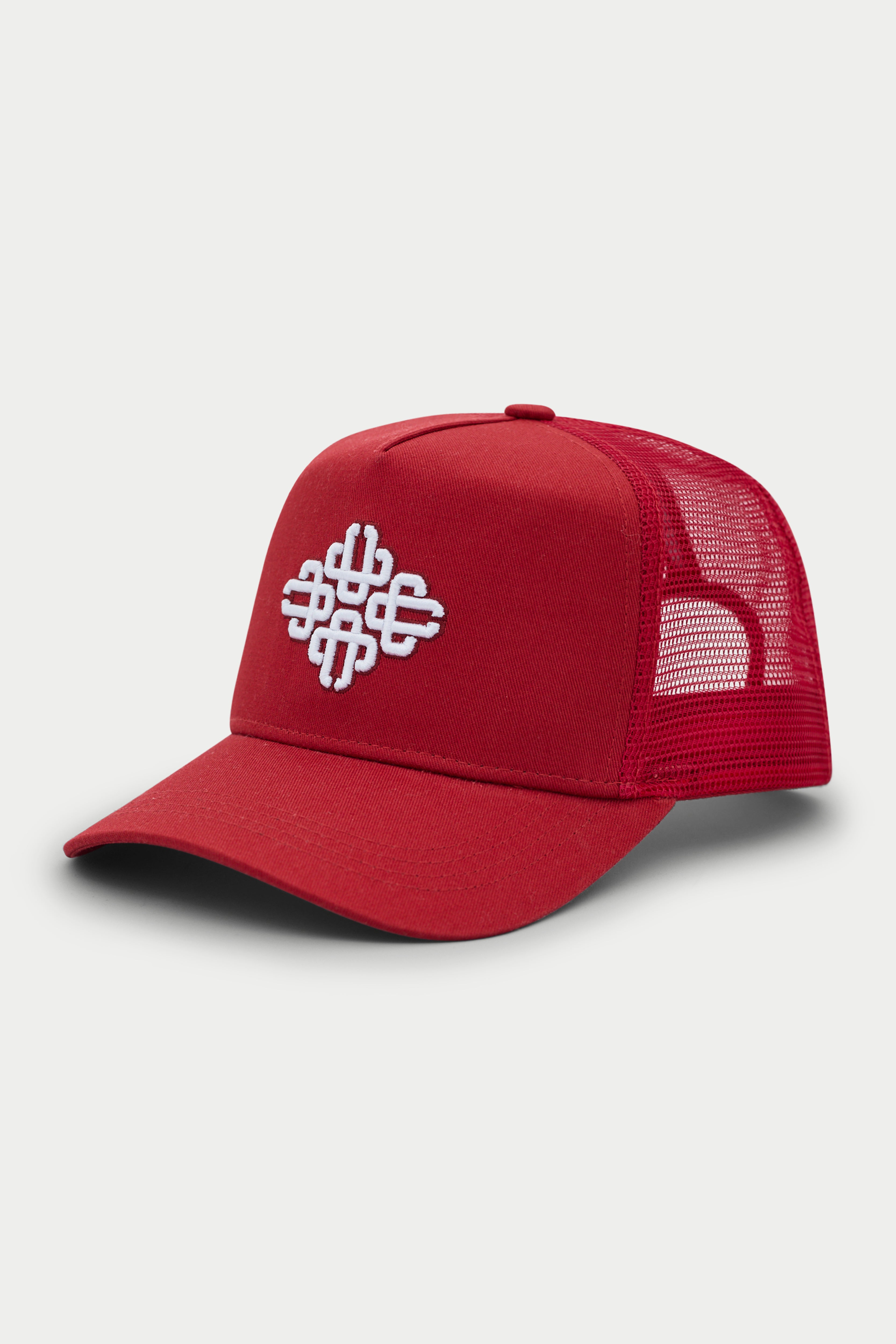 EMBLEM EMBROIDERED MESH BACK CAP - RED