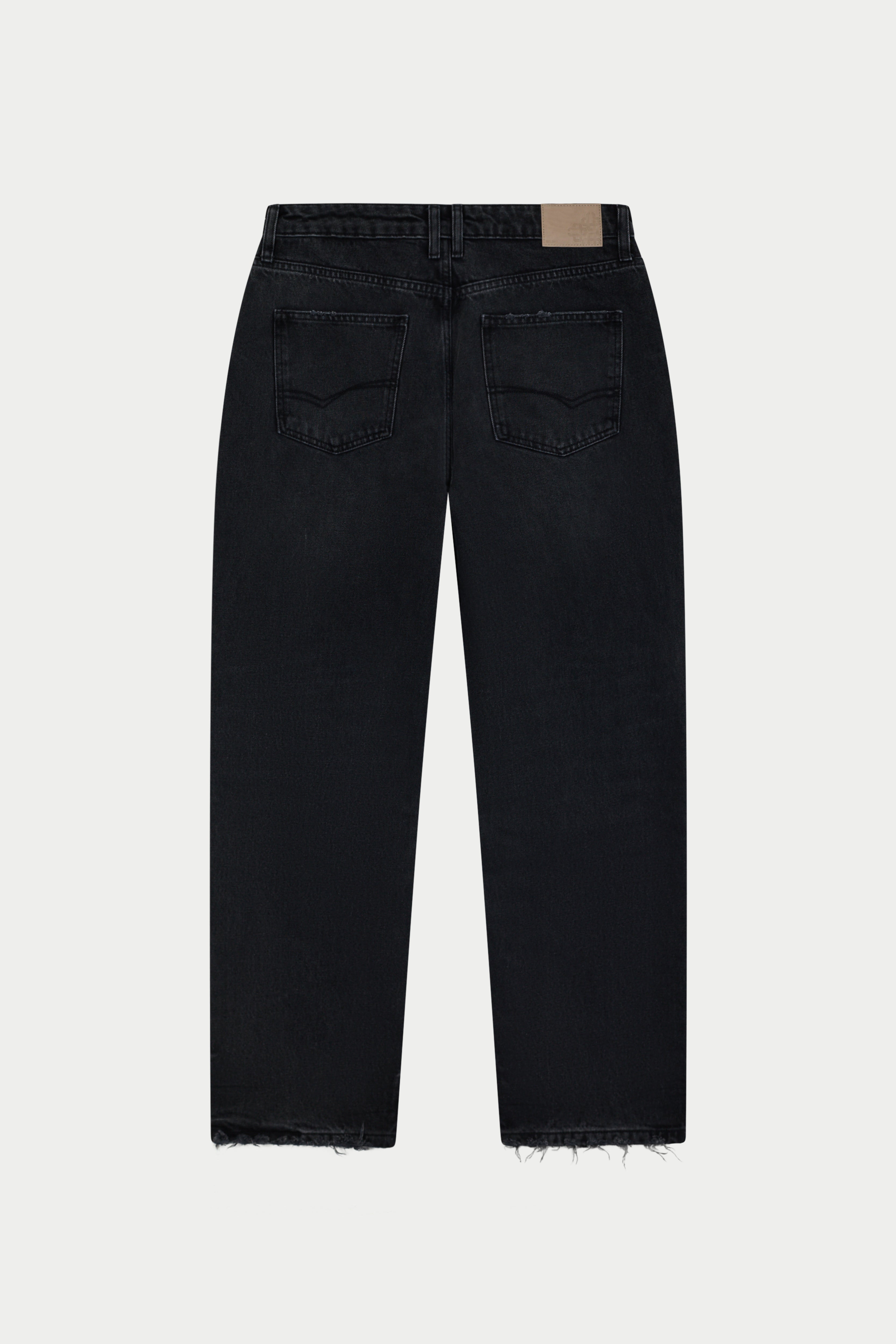 DISTRESSED RELAXED STRAIGHT FIT JEAN - WASHED BLACK