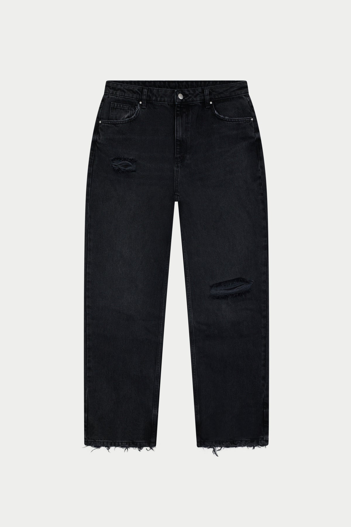 DISTRESSED RELAXED STRAIGHT FIT JEAN - WASHED BLACK