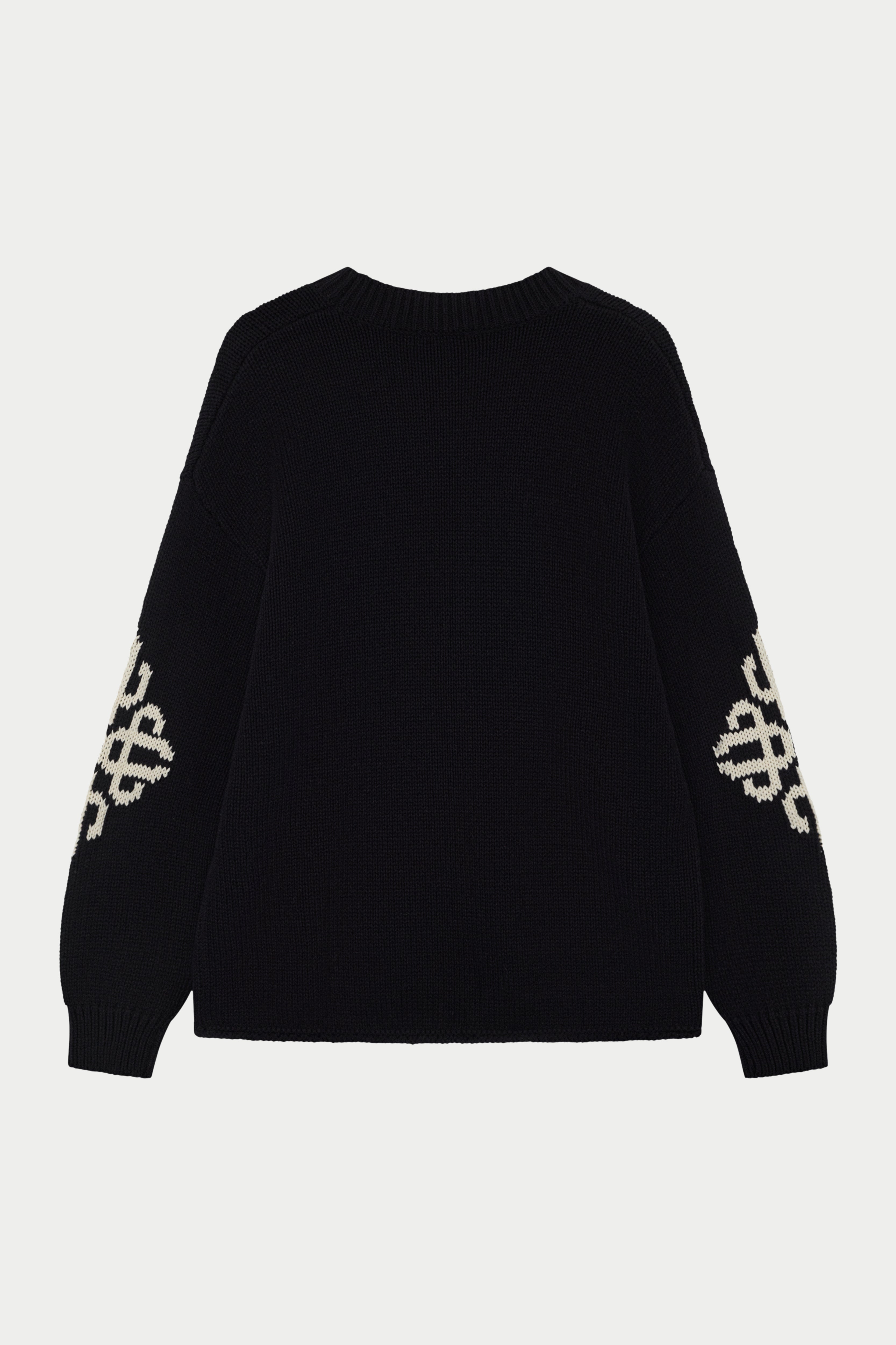 CHUNKY KNIT EMBLEM ELBOW JUMPER - BLACK