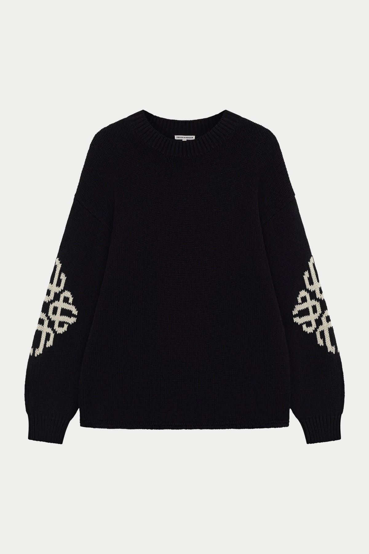 CHUNKY KNIT EMBLEM ELBOW JUMPER - BLACK