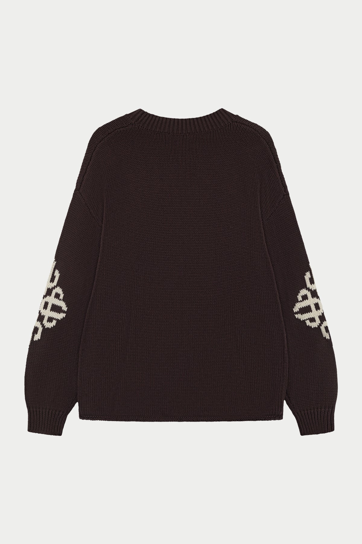 CHUNKY KNIT EMBLEM ELBOW JUMPER - BROWN
