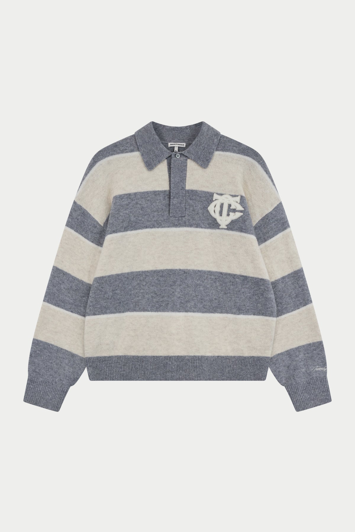 Striped Fluffy Knit Crew in Beige – front flat lay