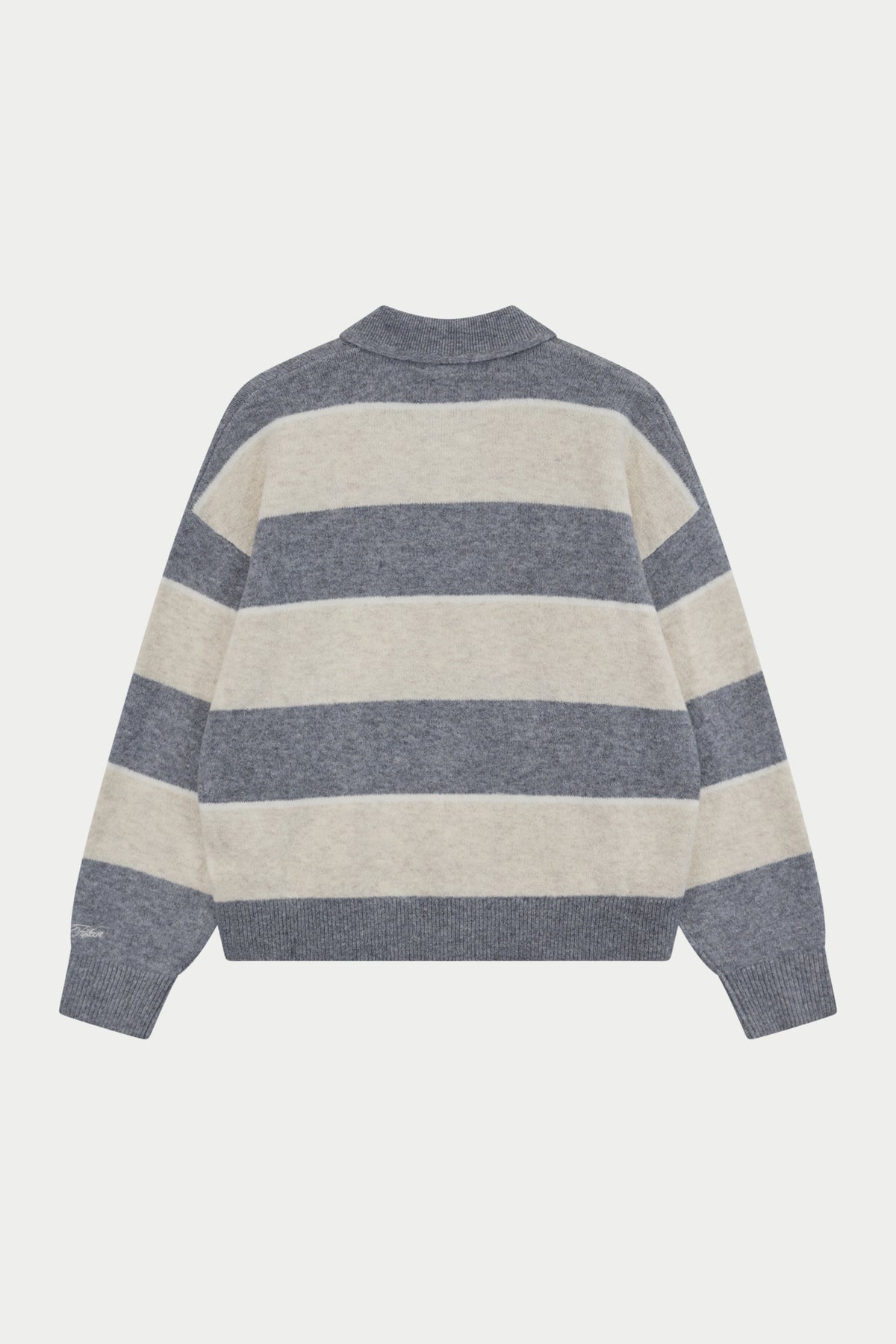 Striped Fluffy Knit Crew in Beige – back flat lay