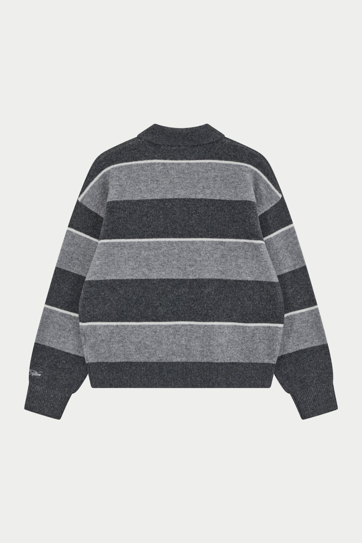 Striped Monogram Badge Knit Crew in Charcoal – back flat lay