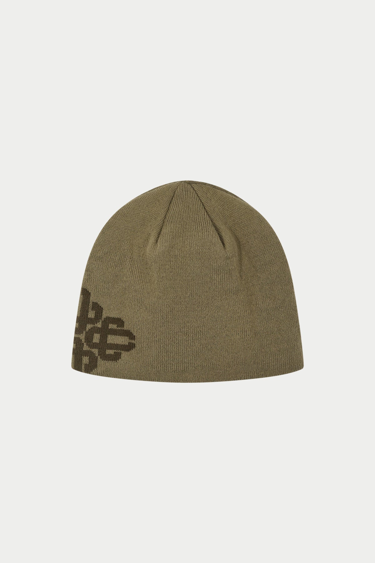 TONAL INTARSIA EMBLEM BEANIE - KHAKI