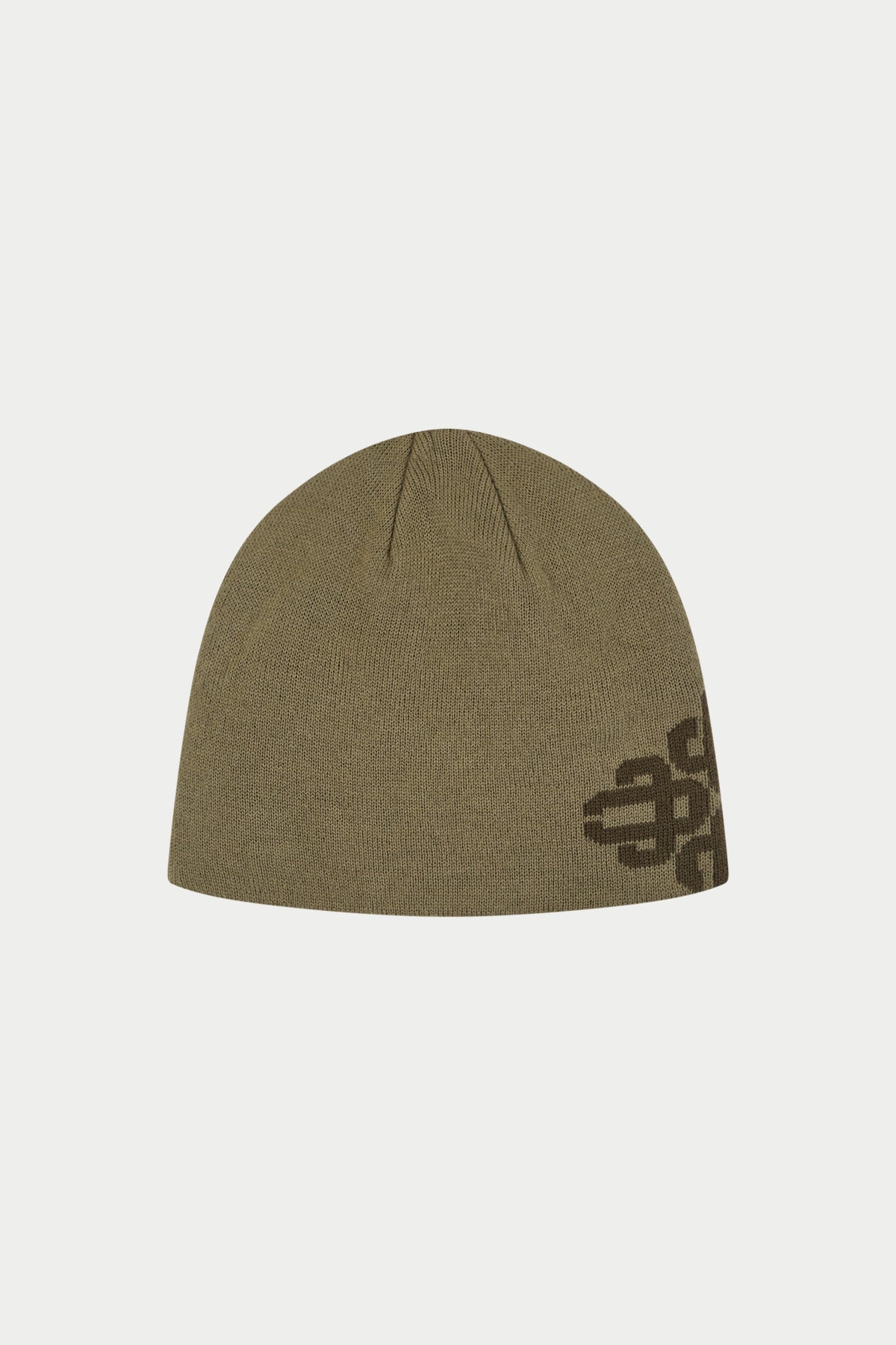 TONAL INTARSIA EMBLEM BEANIE - KHAKI