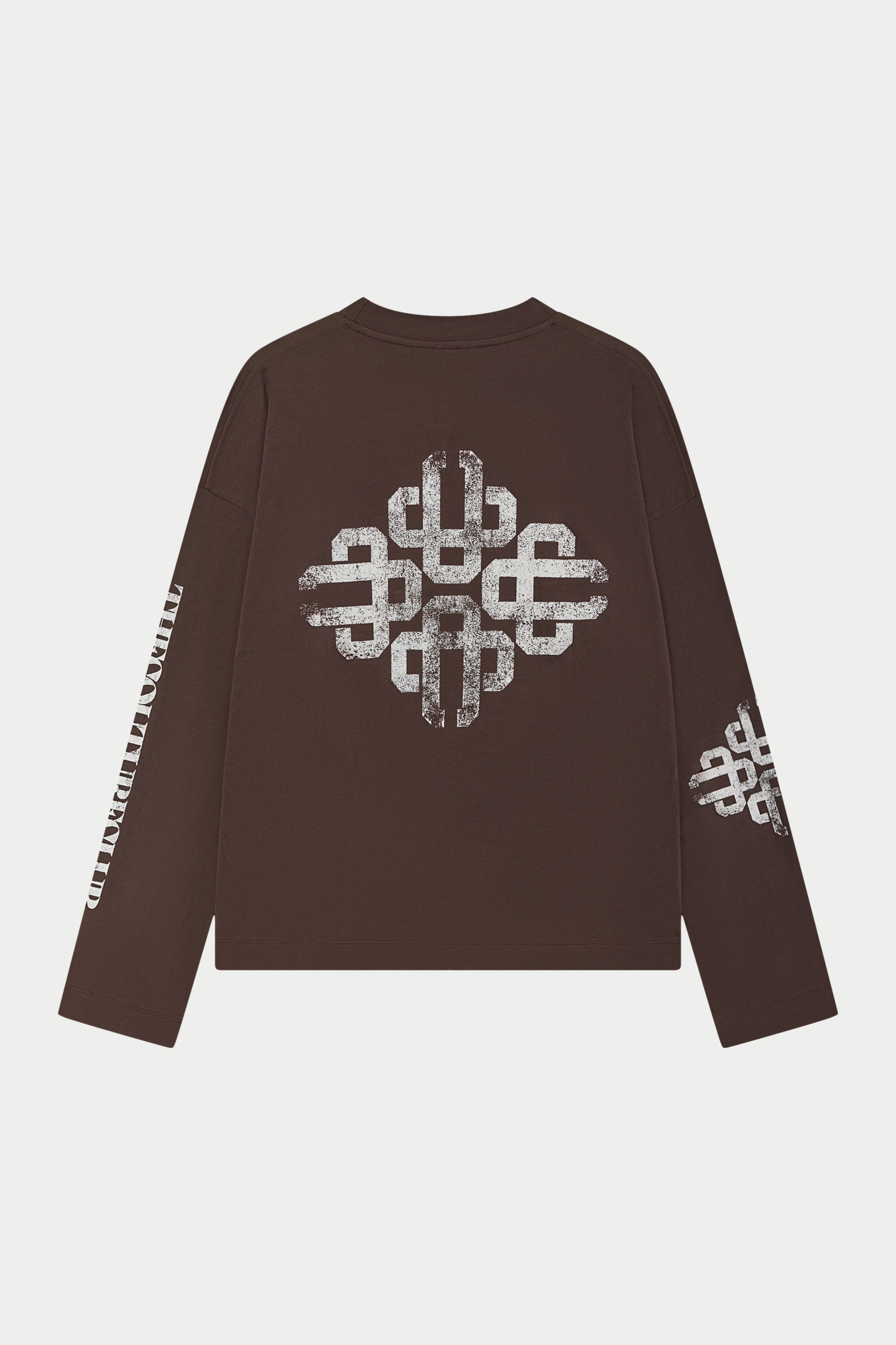 VINTAGE COPYRIGHT PRINT LONG SLEEVE T-SHIRT - BROWN OFF WHITE