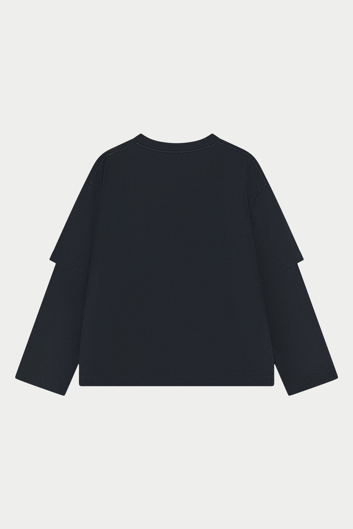WASHED DOUBLE LAYER EMBLEM LONG SLEEVE T-SHIRT - BLACK